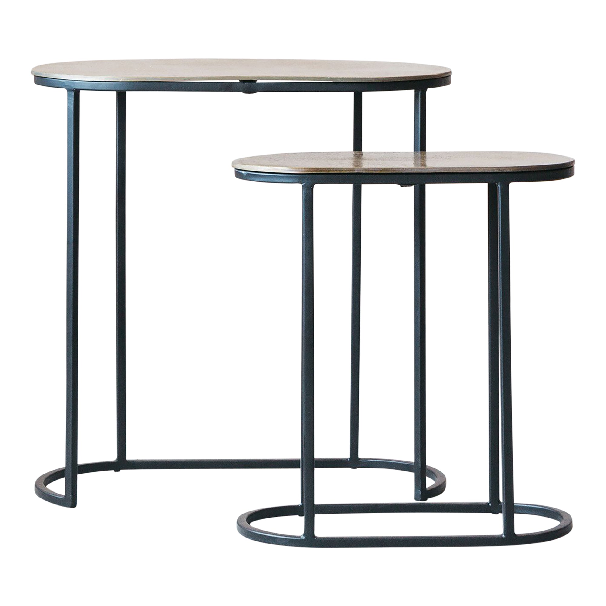Set Of Two Black Metal Jansen Oval Side Tables