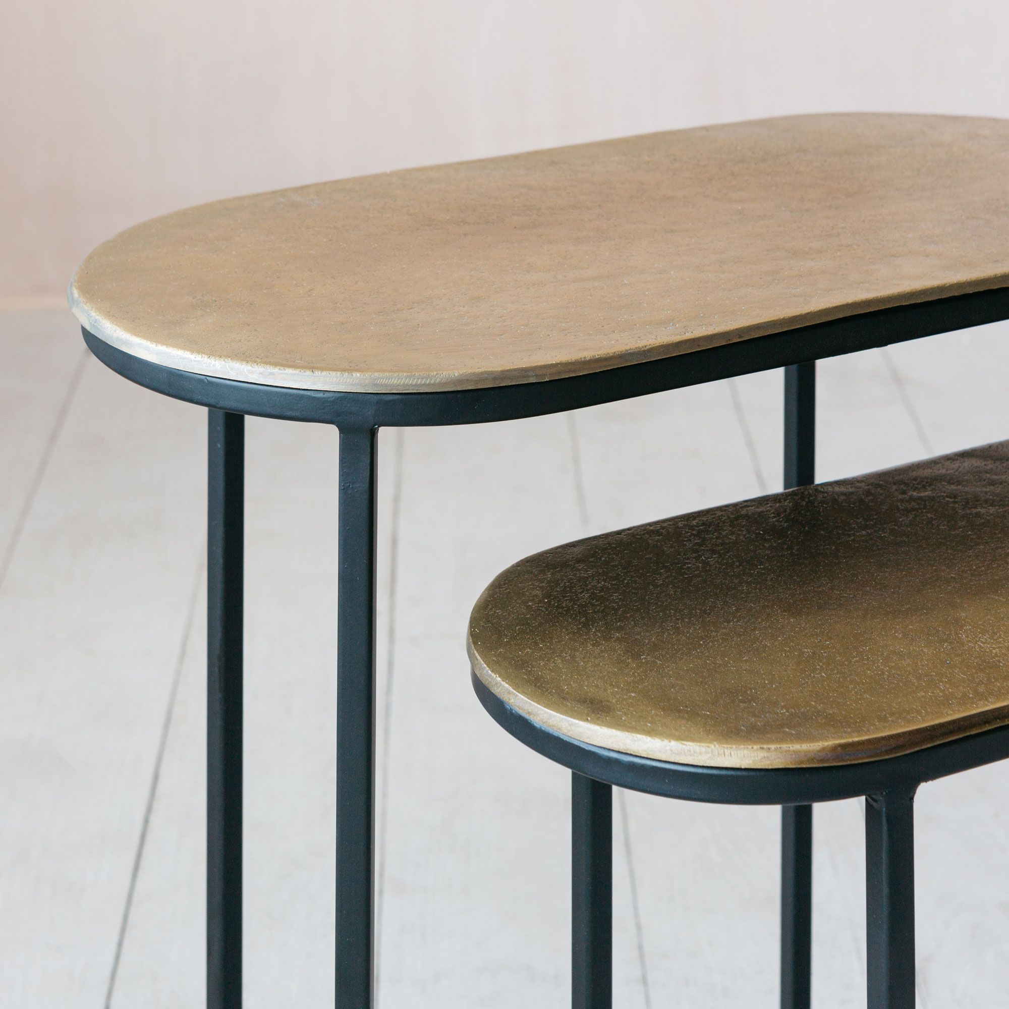 Set Of Two Black Metal Jansen Oval Side Tables
