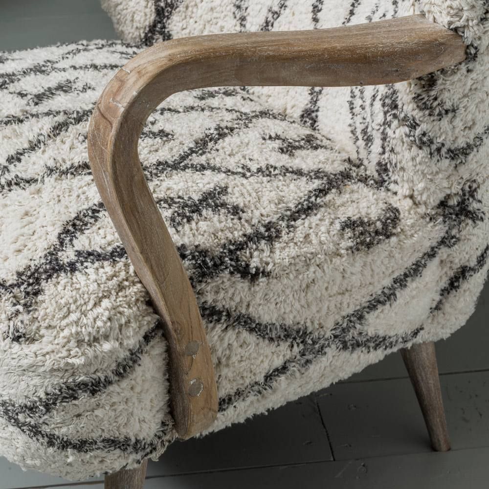 Mina Black & White Upholstered Teak Wood Armchair