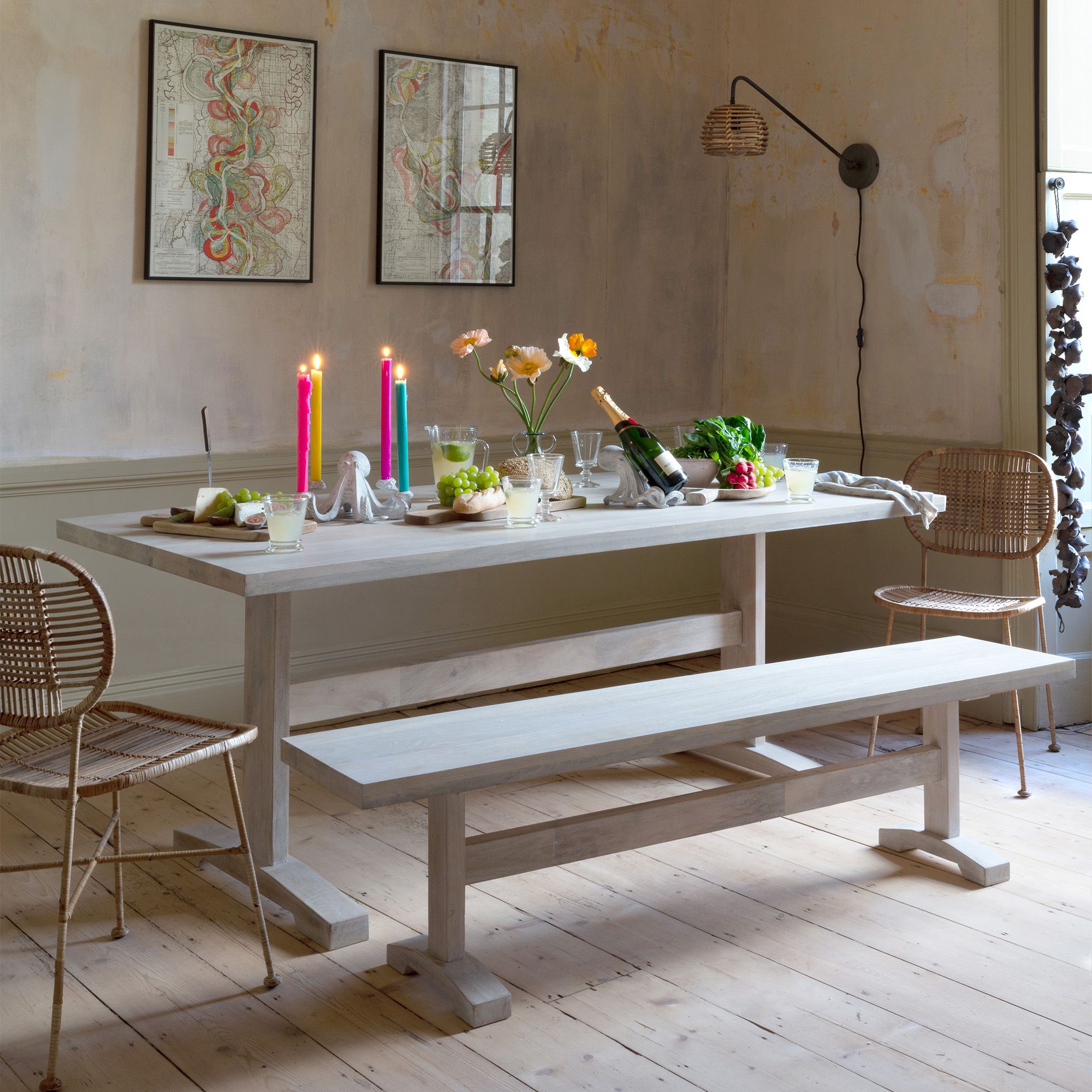 Abelline White Mango Wood Rectangular Dining Table