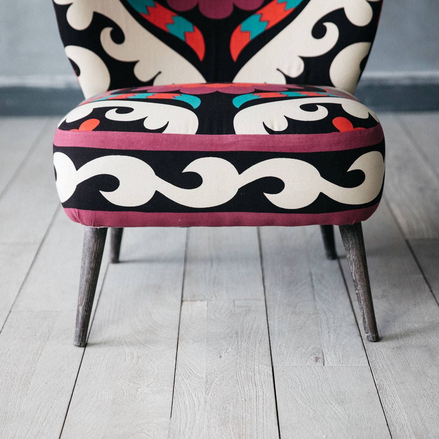 Alpana Suzani Colorful Print Teak Cocktail Chair