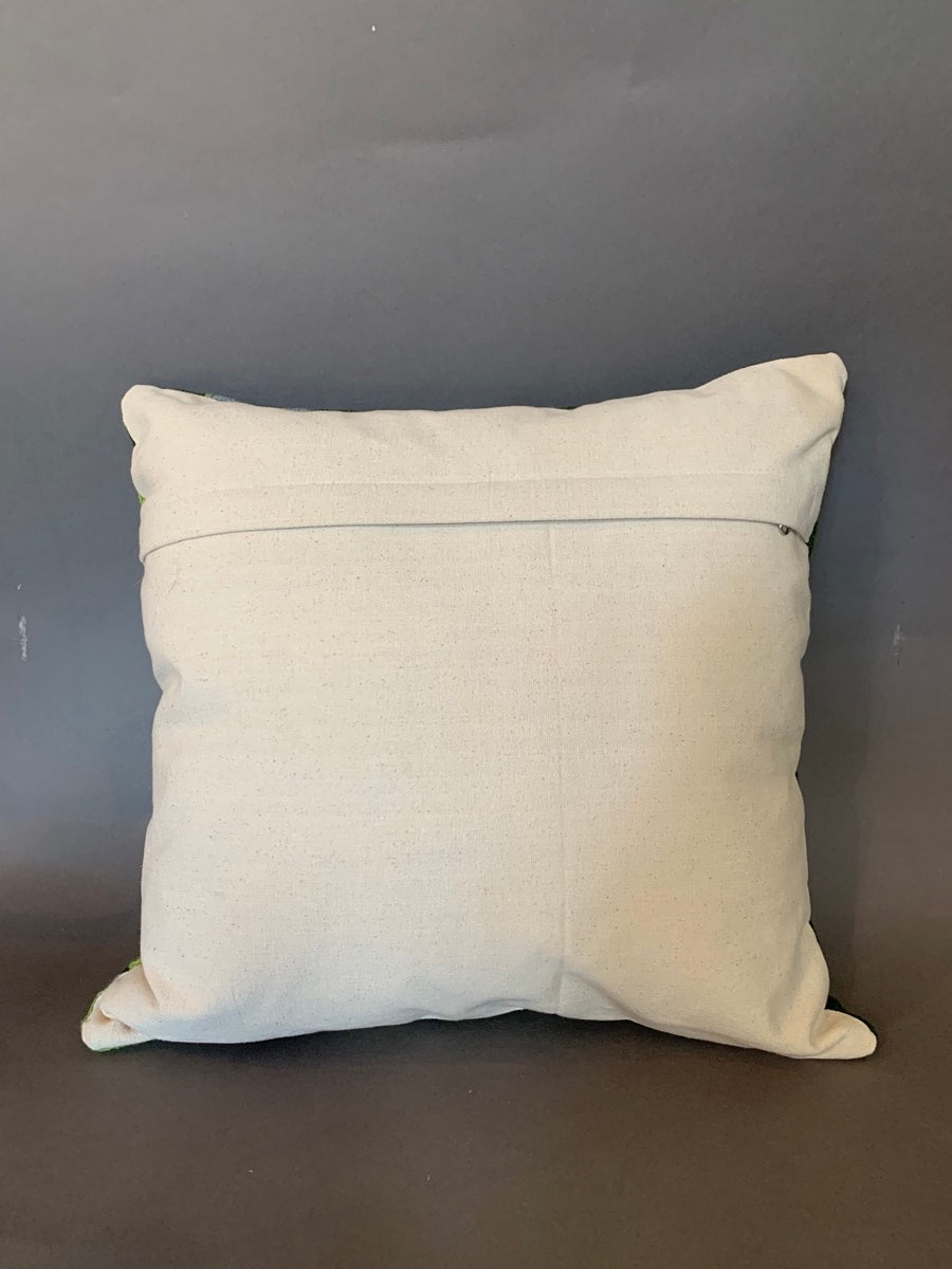 Green and Blue Kashmiri Crewel Square Cushion