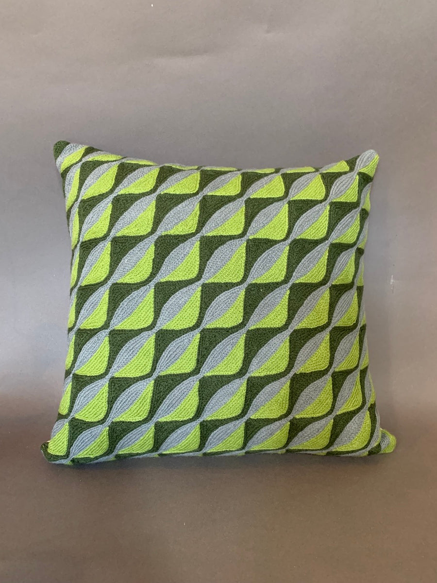 Green and Blue Kashmiri Crewel Square Cushion