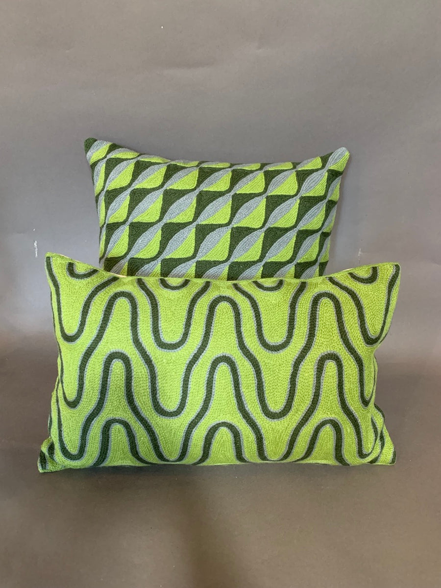 Green and Blue Kashmiri Crewel Square Cushion