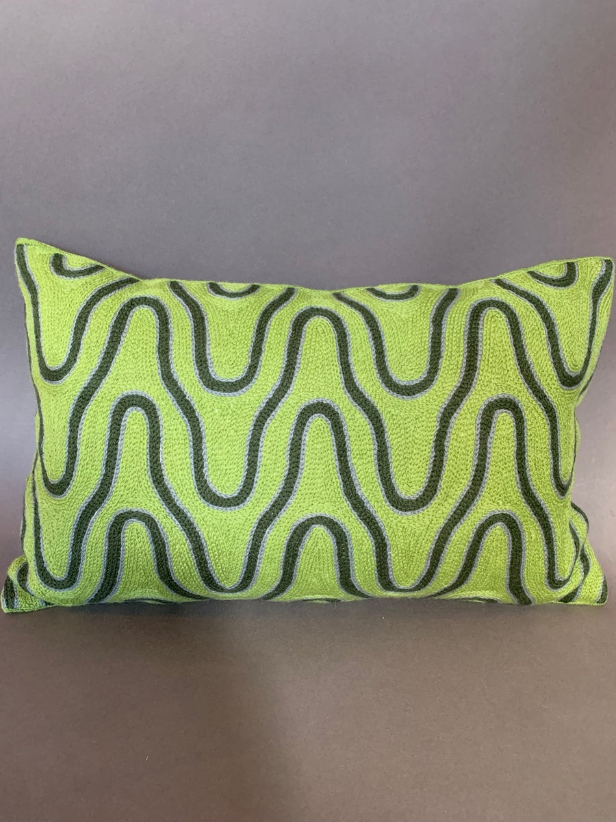 Green and Blue Kashmiri Crewel Cushion