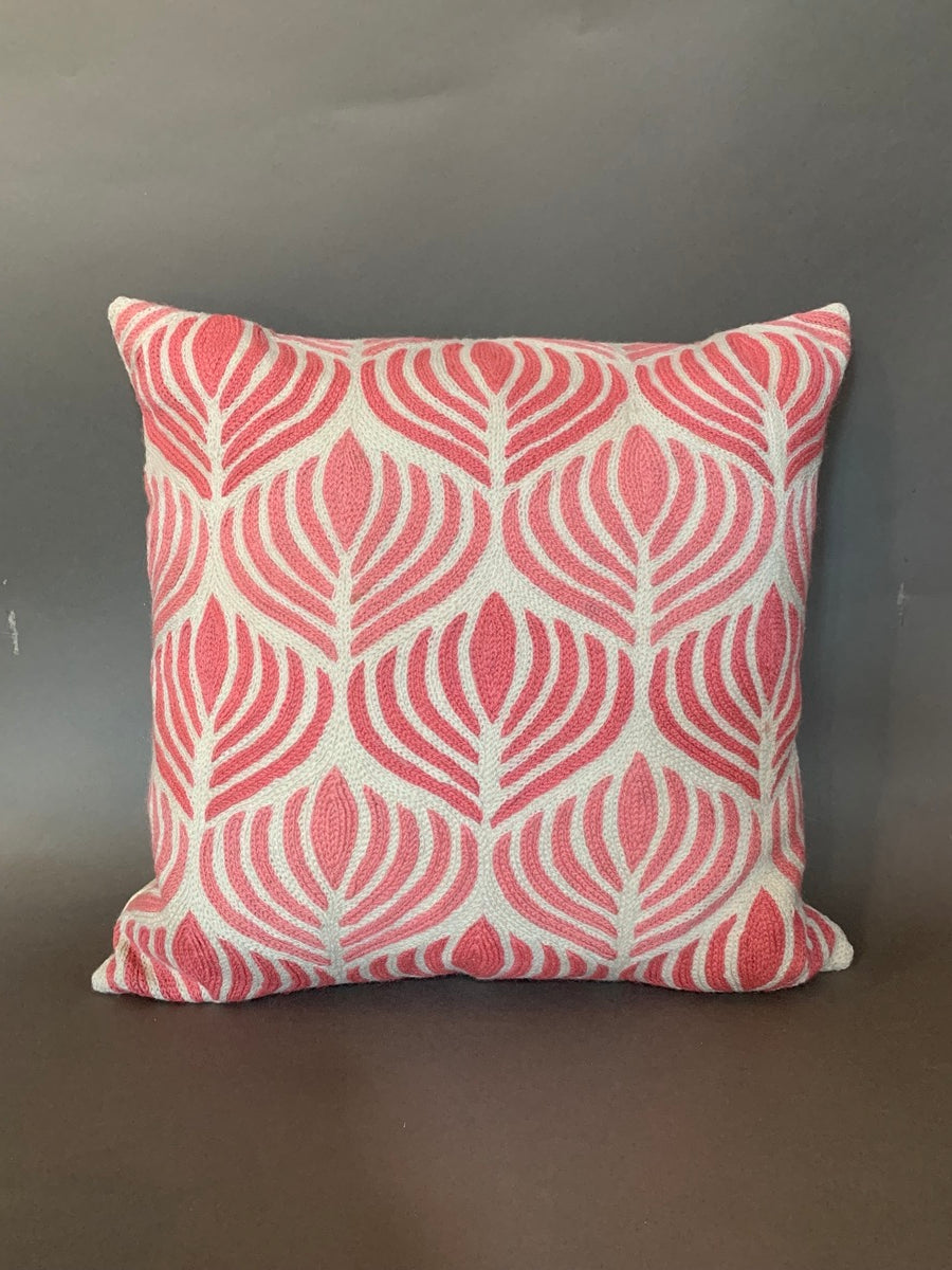 Soft Pink And Cream Kashmiri Crewel Cushion
