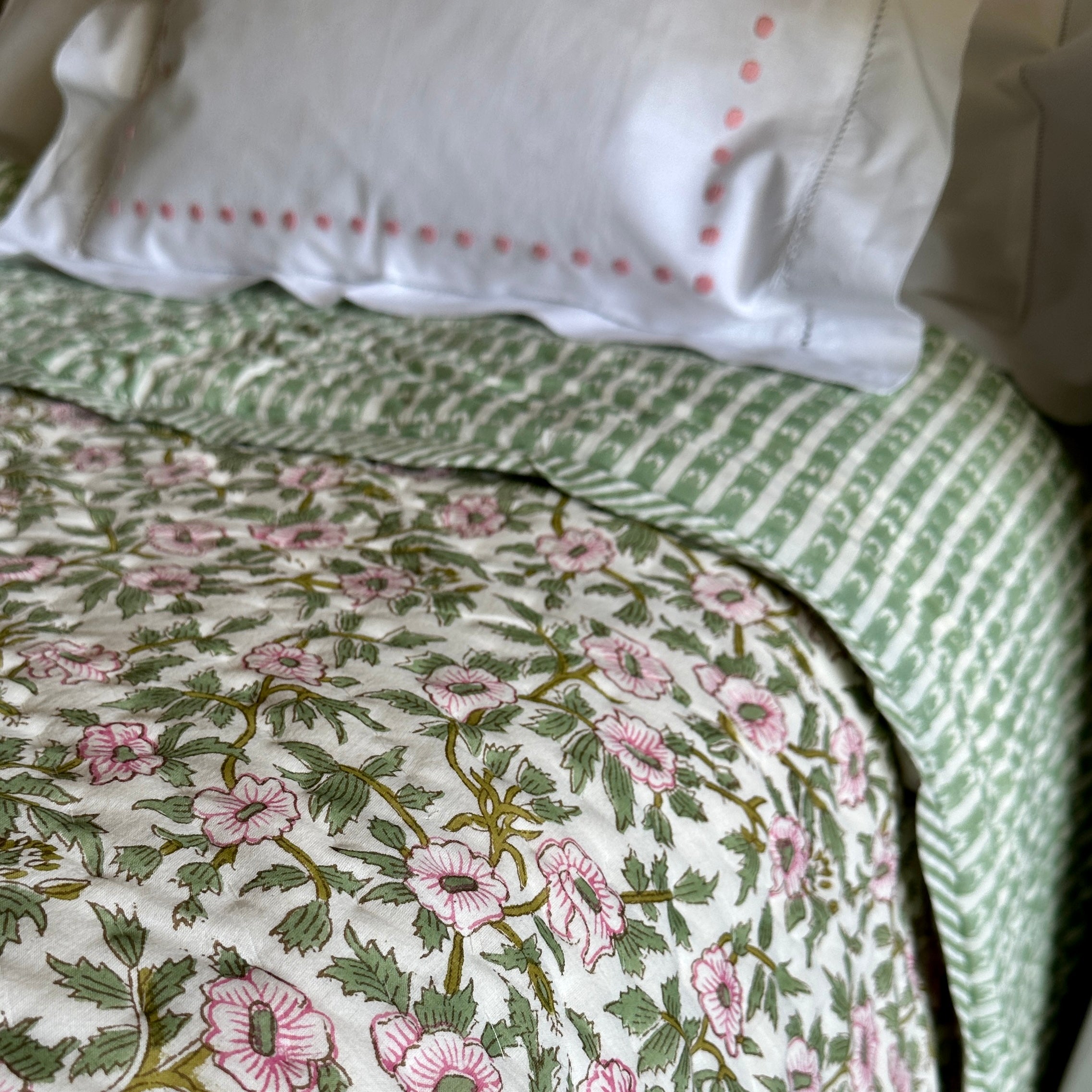 Green and Pink Floral Quilt