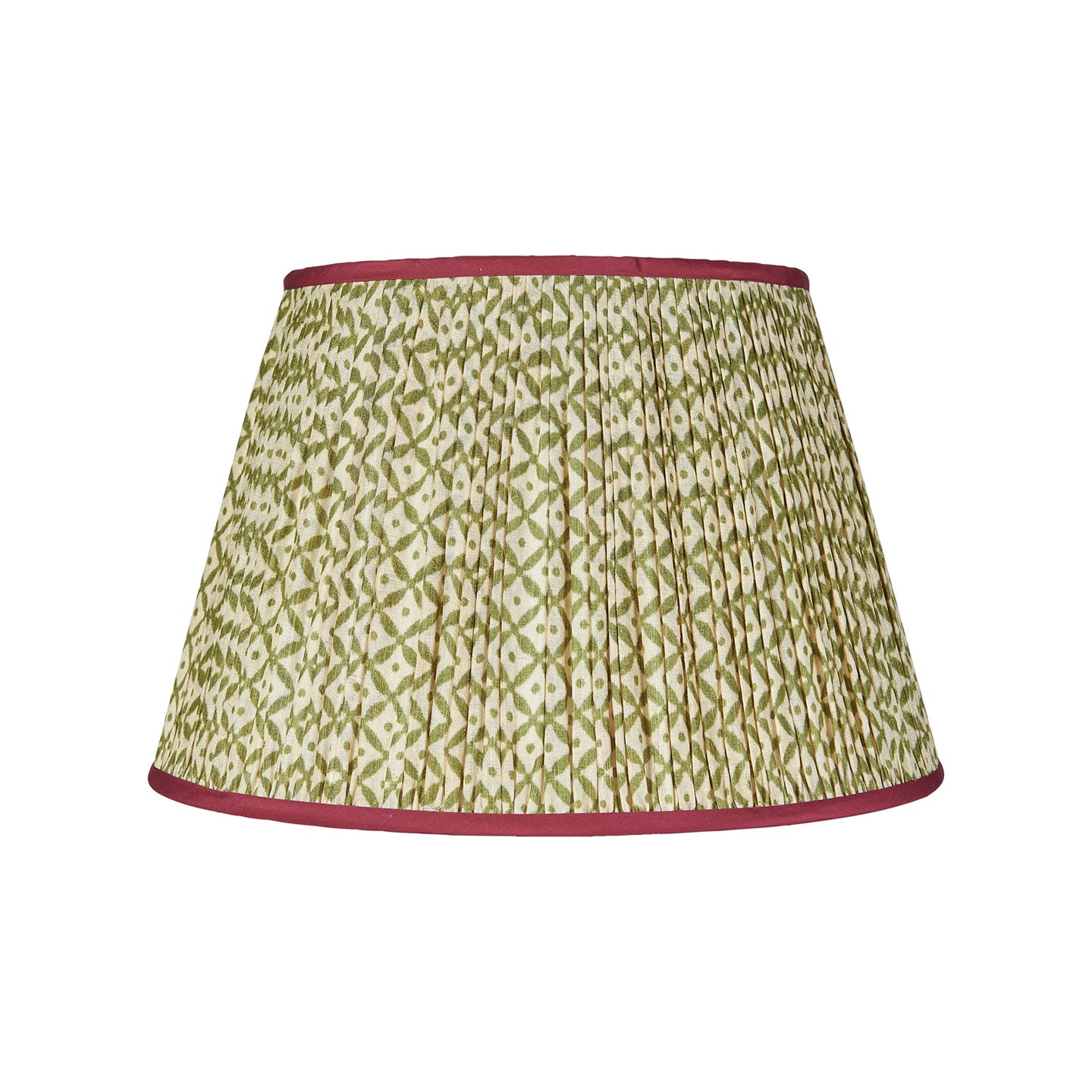 Green Trellis Pleated Silk Lampshade with Red Trim