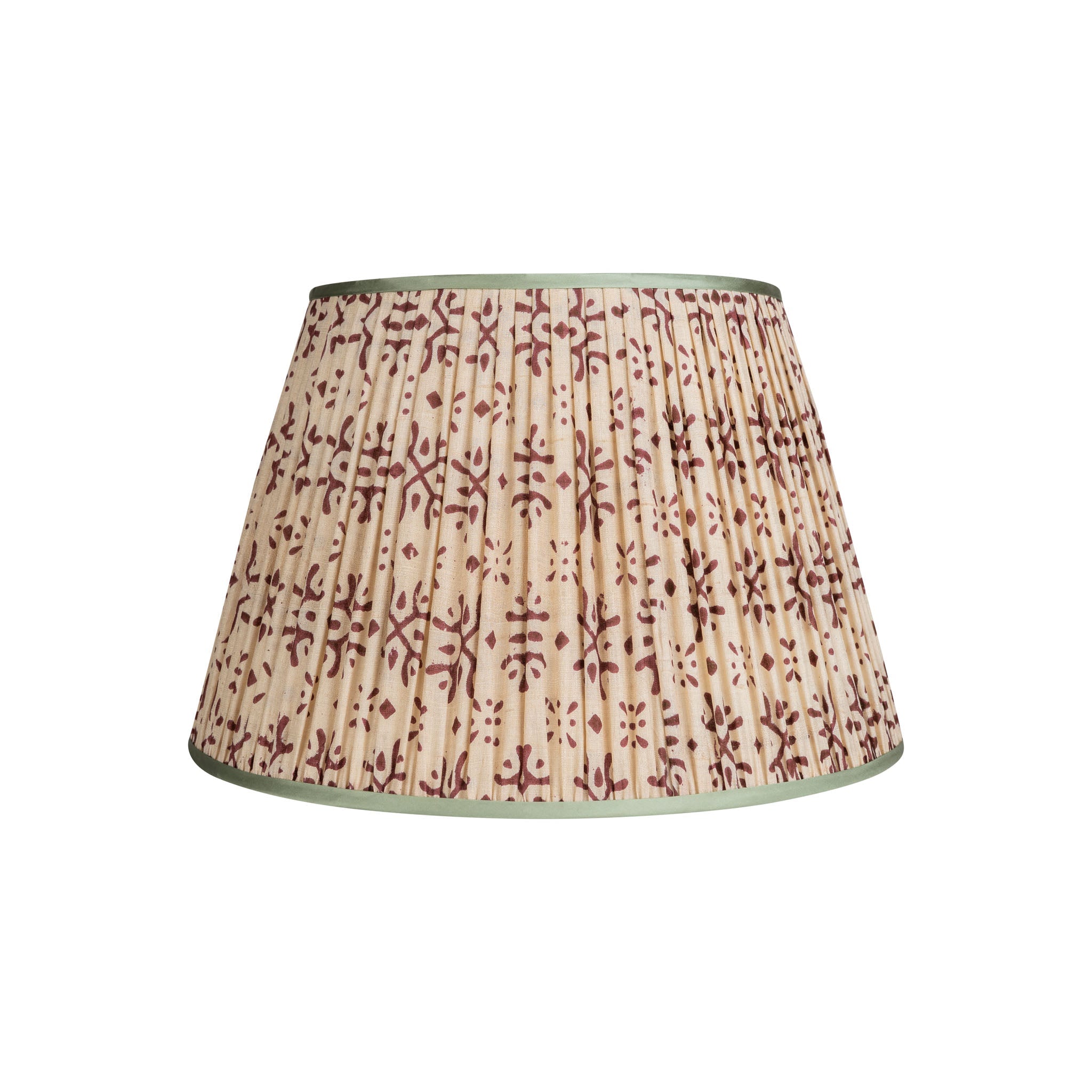 Cream and Plum Patterned Pleated Silk Lampshade with Mint Trim