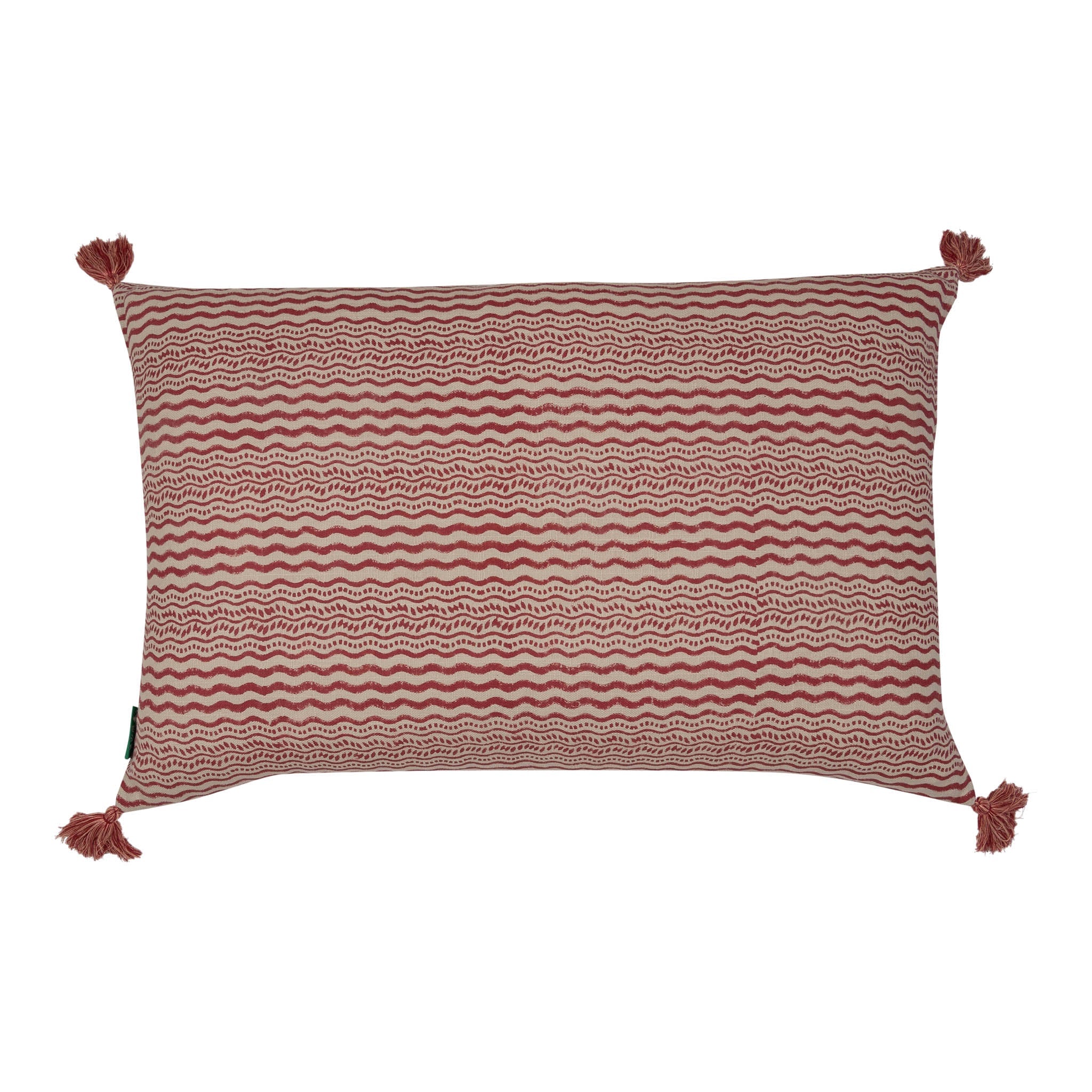 Pink and Green Folk Embroidered Cushion with Red Tassels