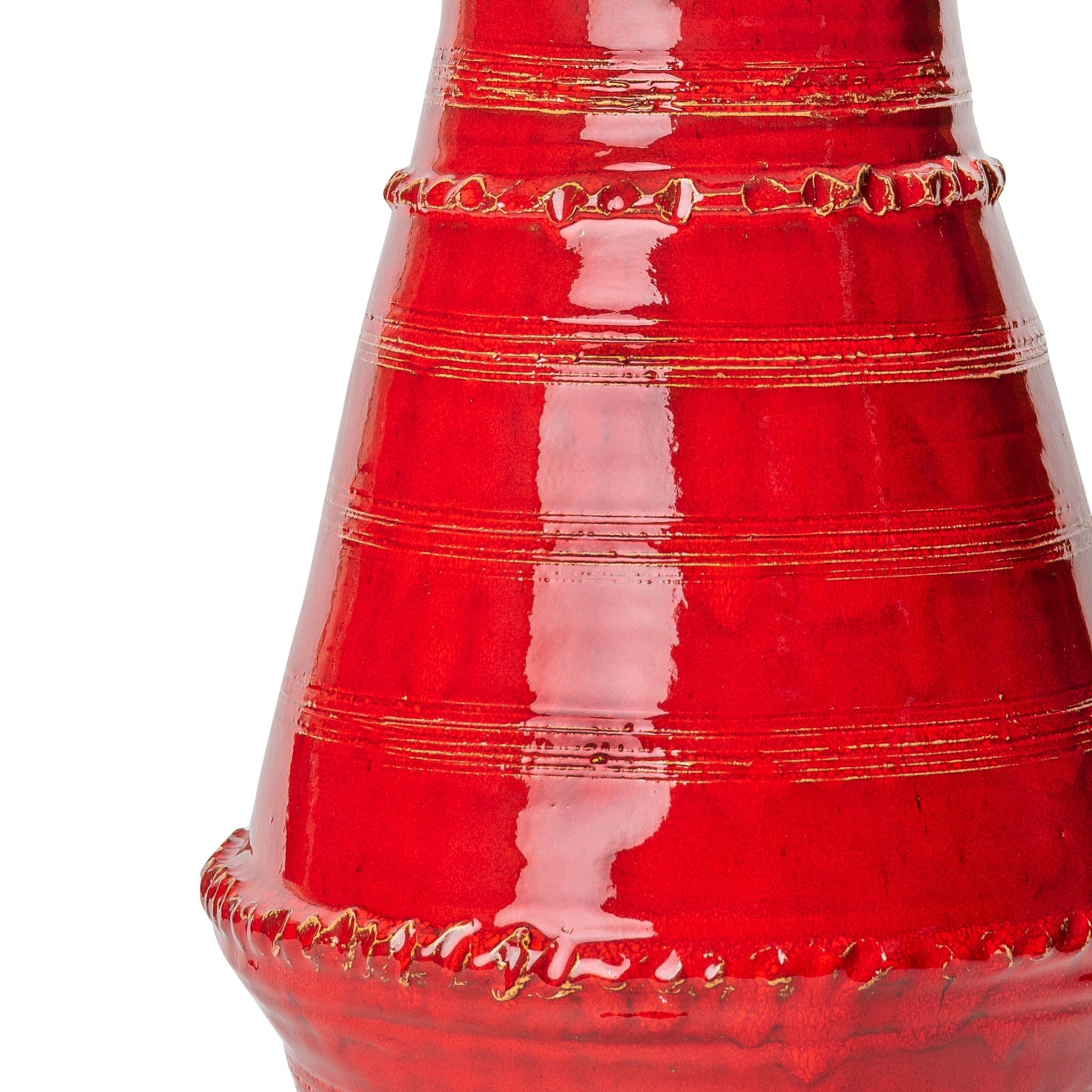 Red Ribbed Vase Ceramic Lamp Base