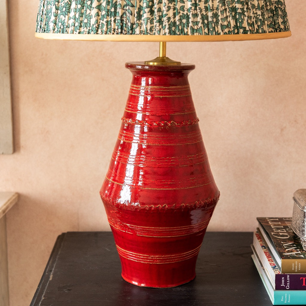 Red Ribbed Vase Ceramic Lamp Base