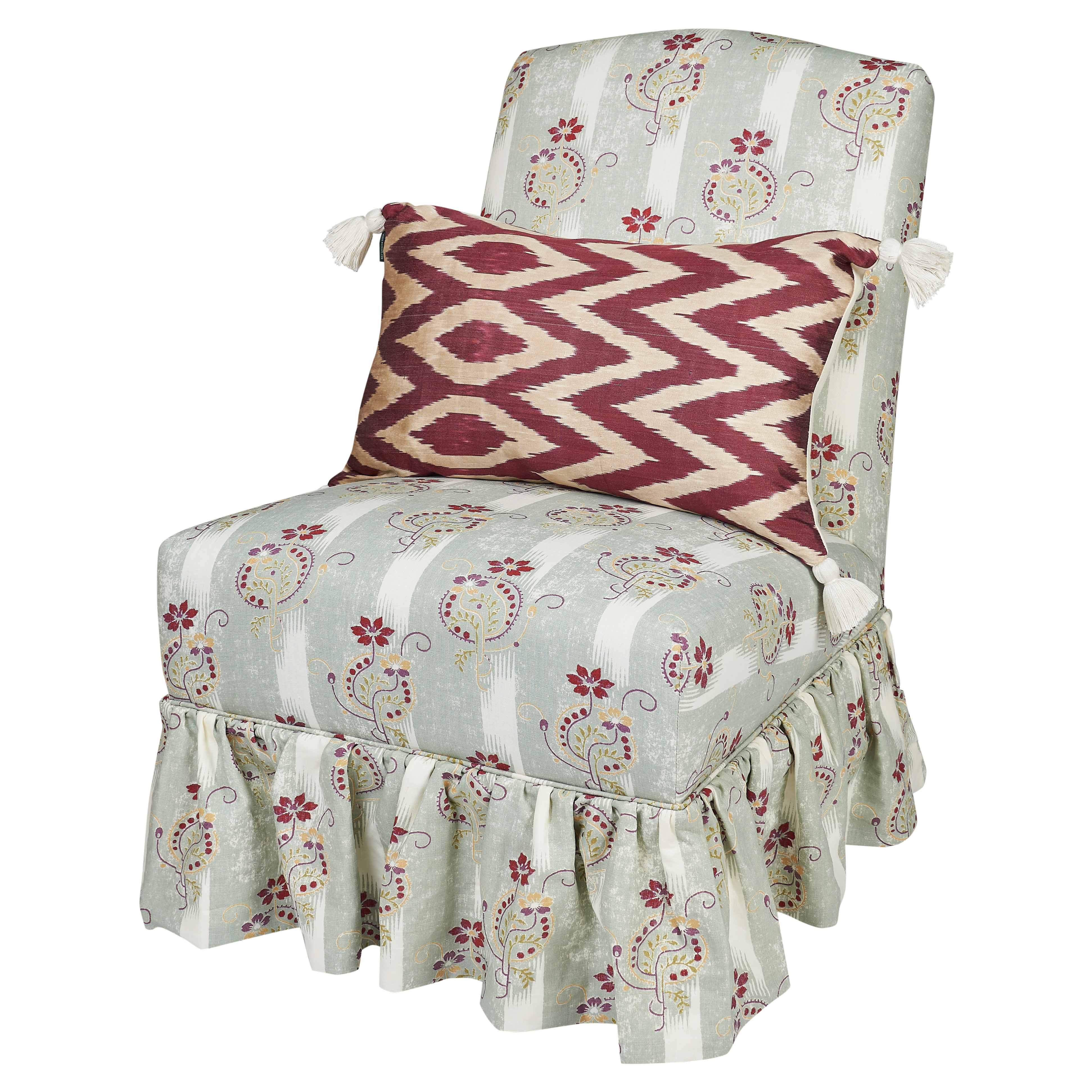 Slipper Chair in Sukriti with Loose Pleated Skirt
