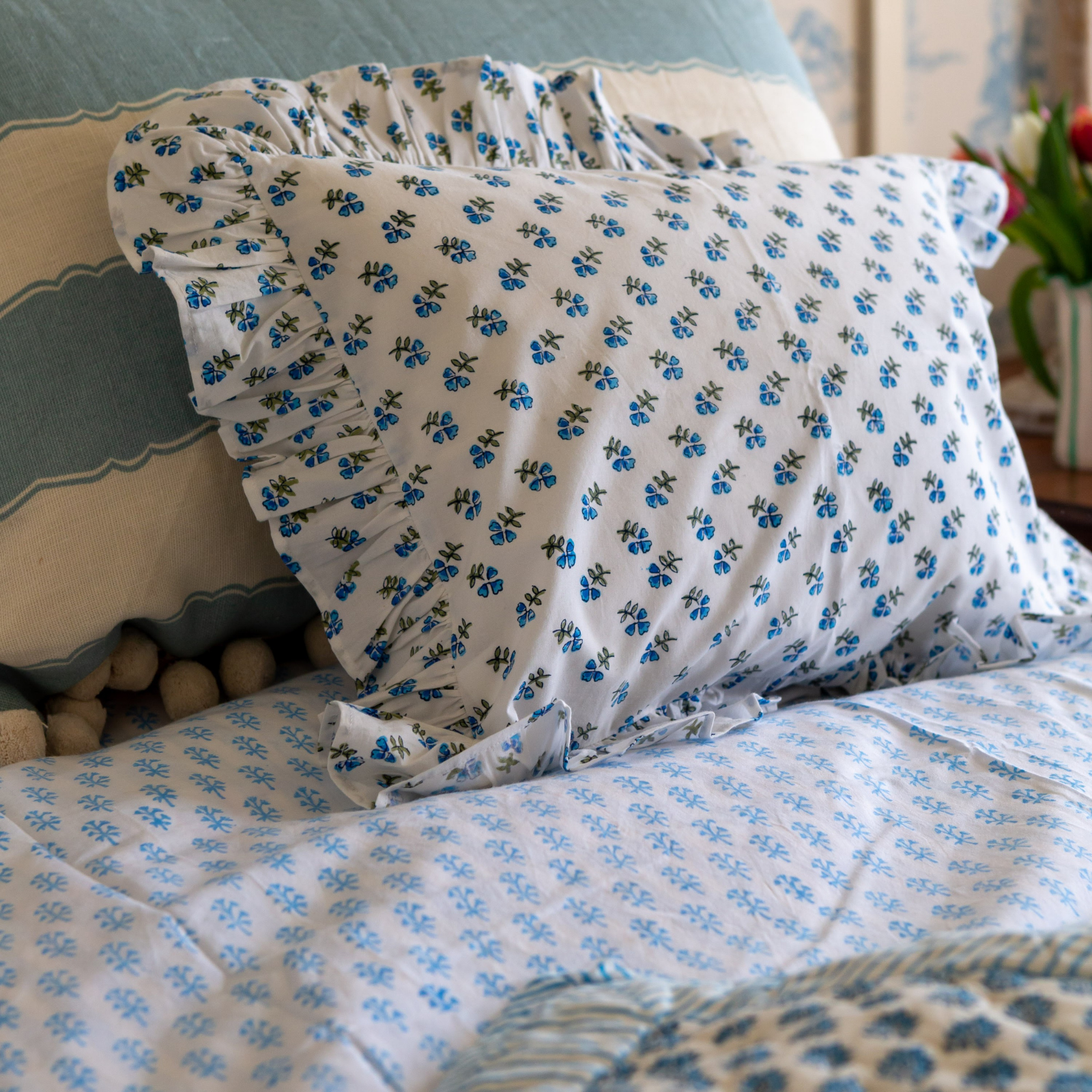 Blue Ditsy Baby Pillowcase