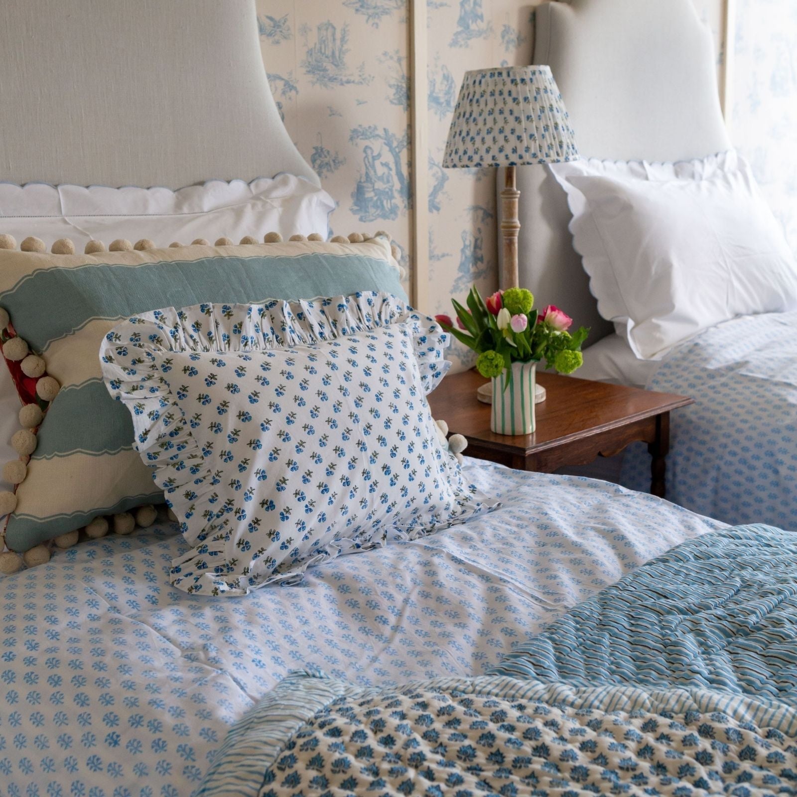 Blue Ditsy Baby Pillowcase