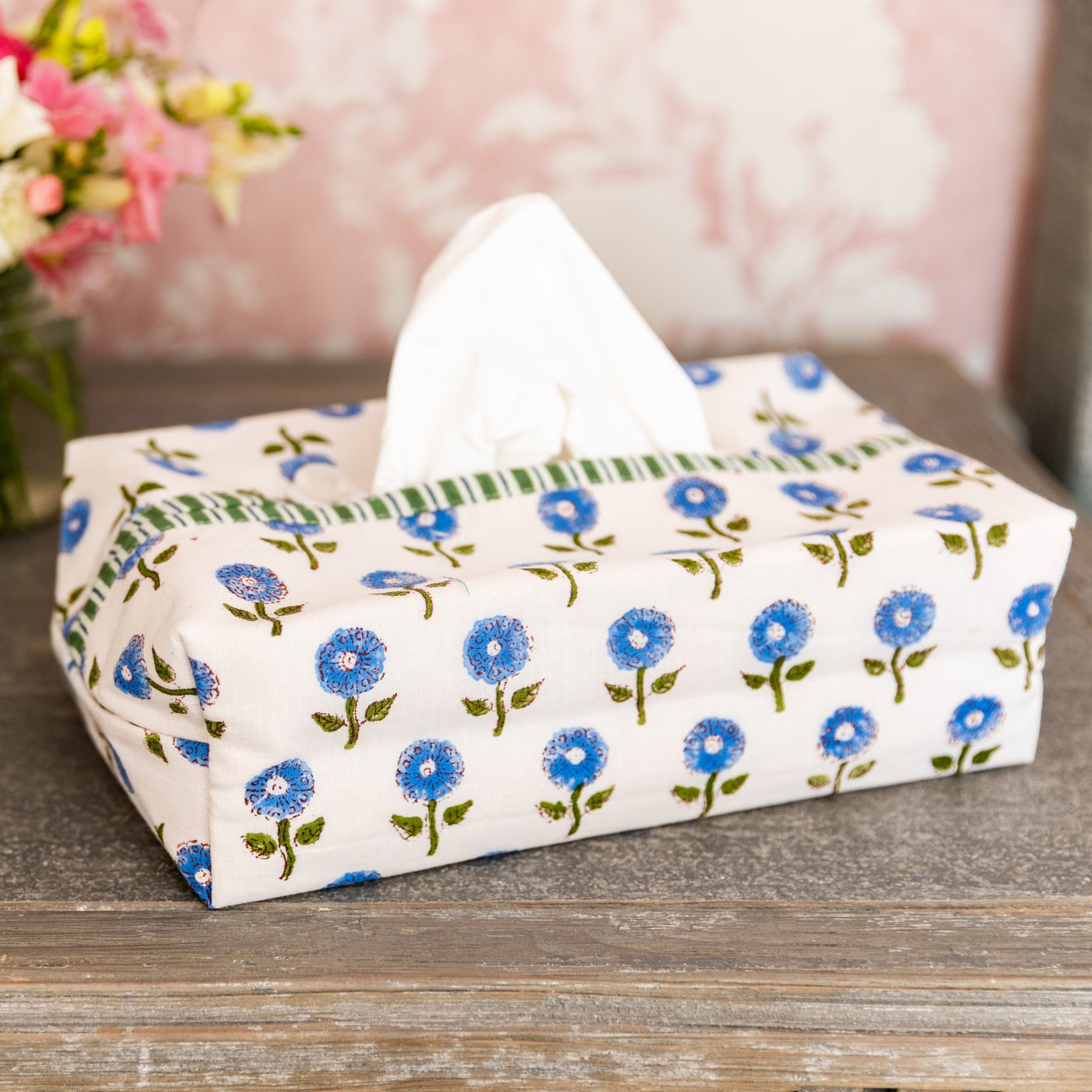 Daisy Blue Fabric Tissue Box Cover