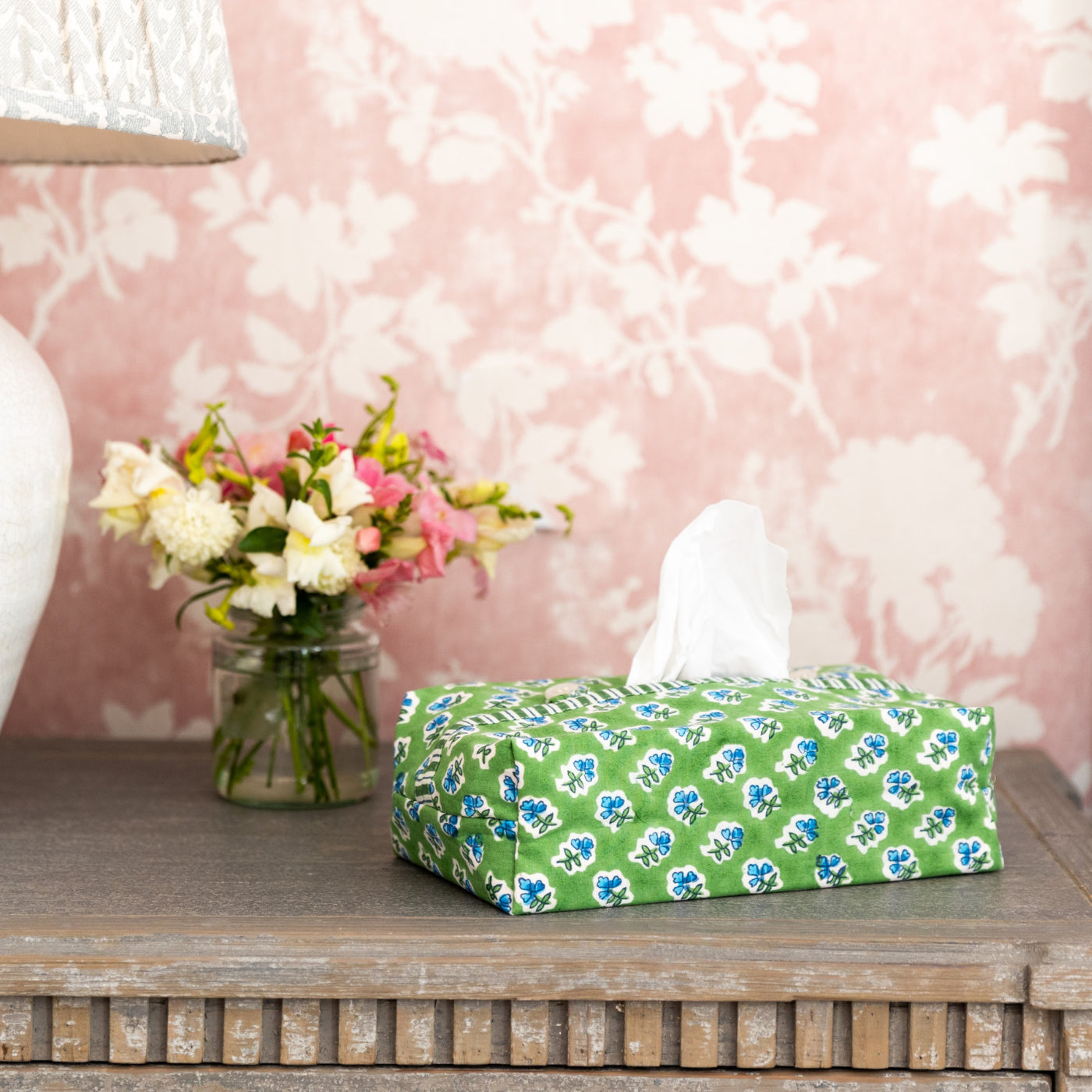 Green Ditsy Fabric Tissue Box Cover