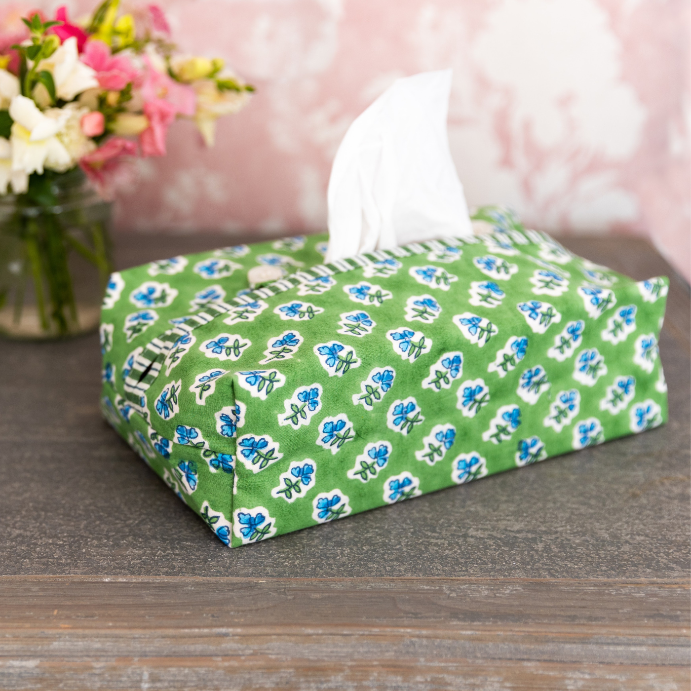 Green Ditsy Fabric Tissue Box Cover
