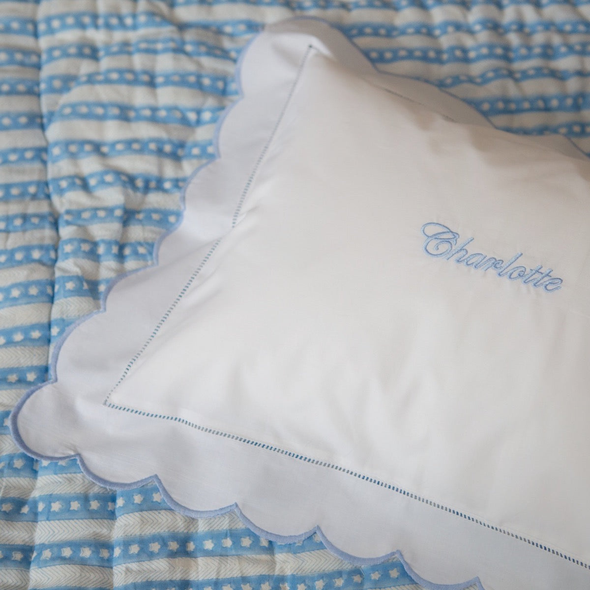 Blue Scallop Baby Pillowcase