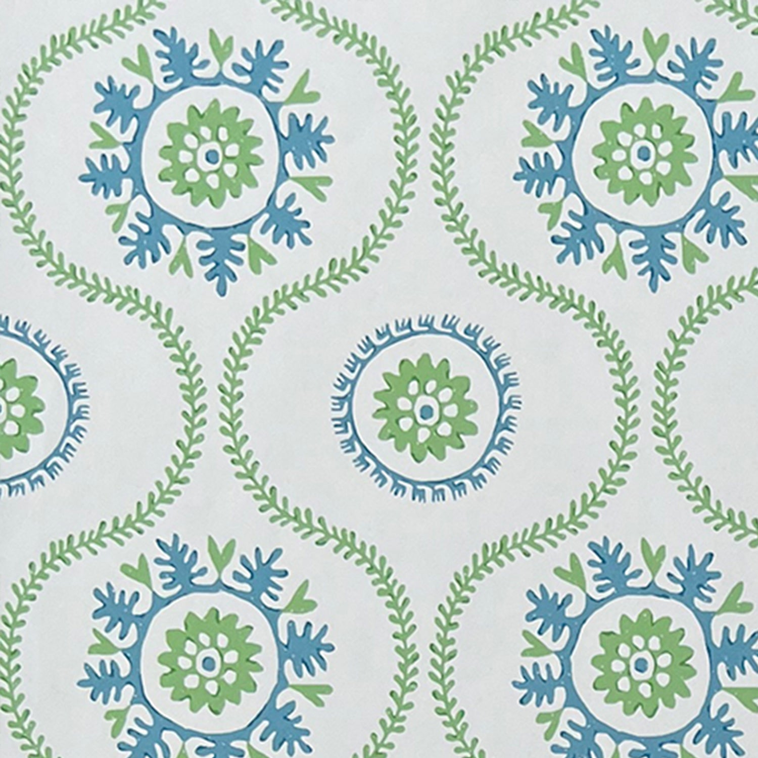 Suzani Blue Green Wallpaper - 10m Roll