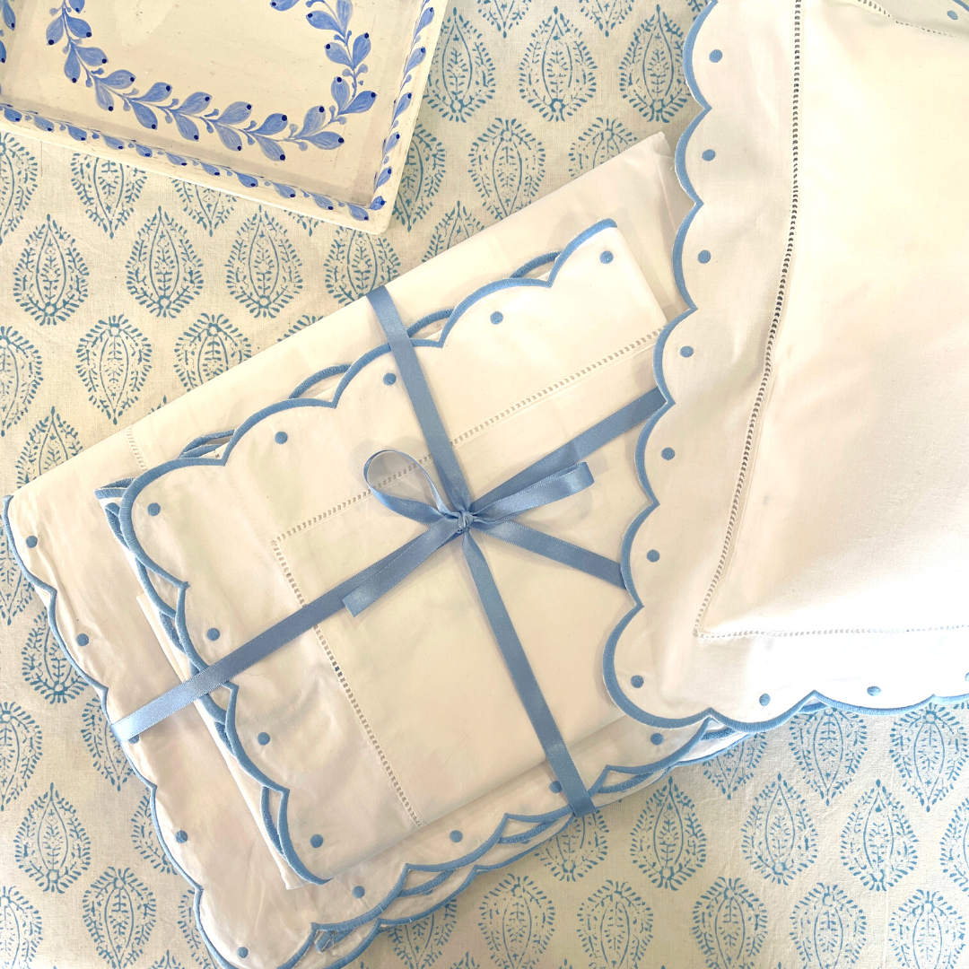 Blue Scallop and Dot Baby Pillowcase