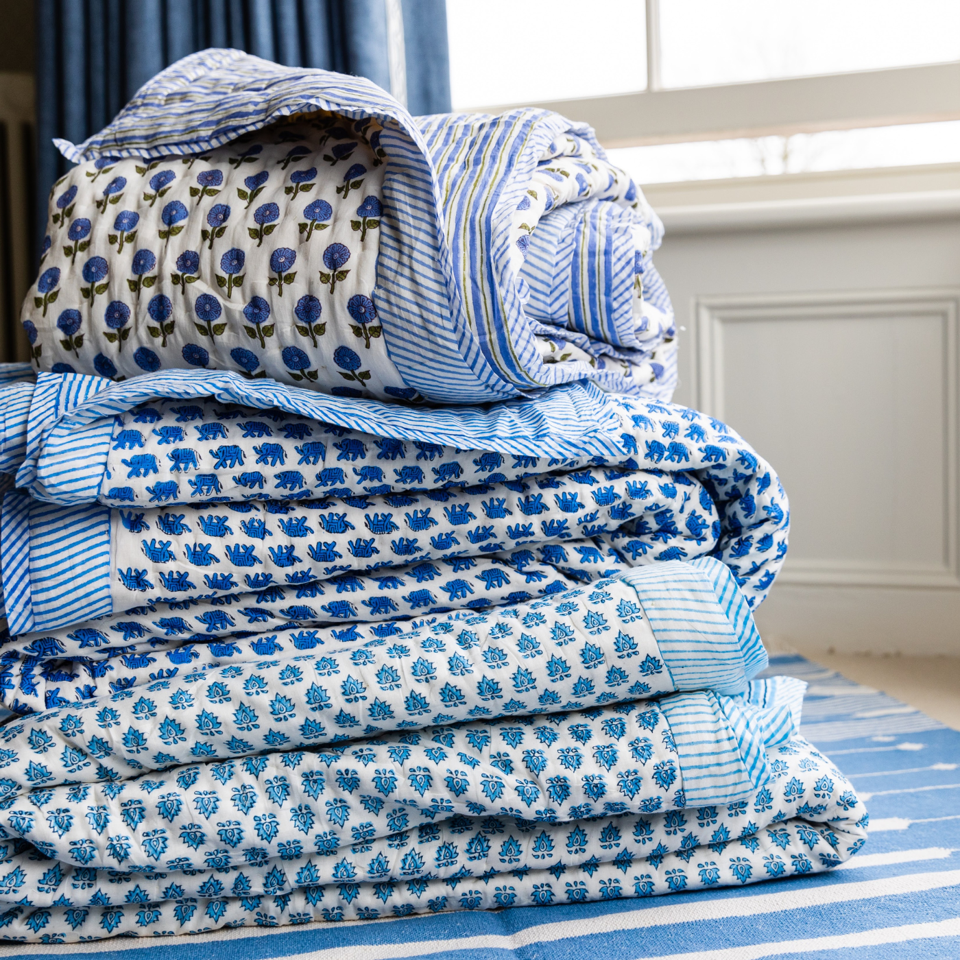 Blue Elephant Cotton Quilt