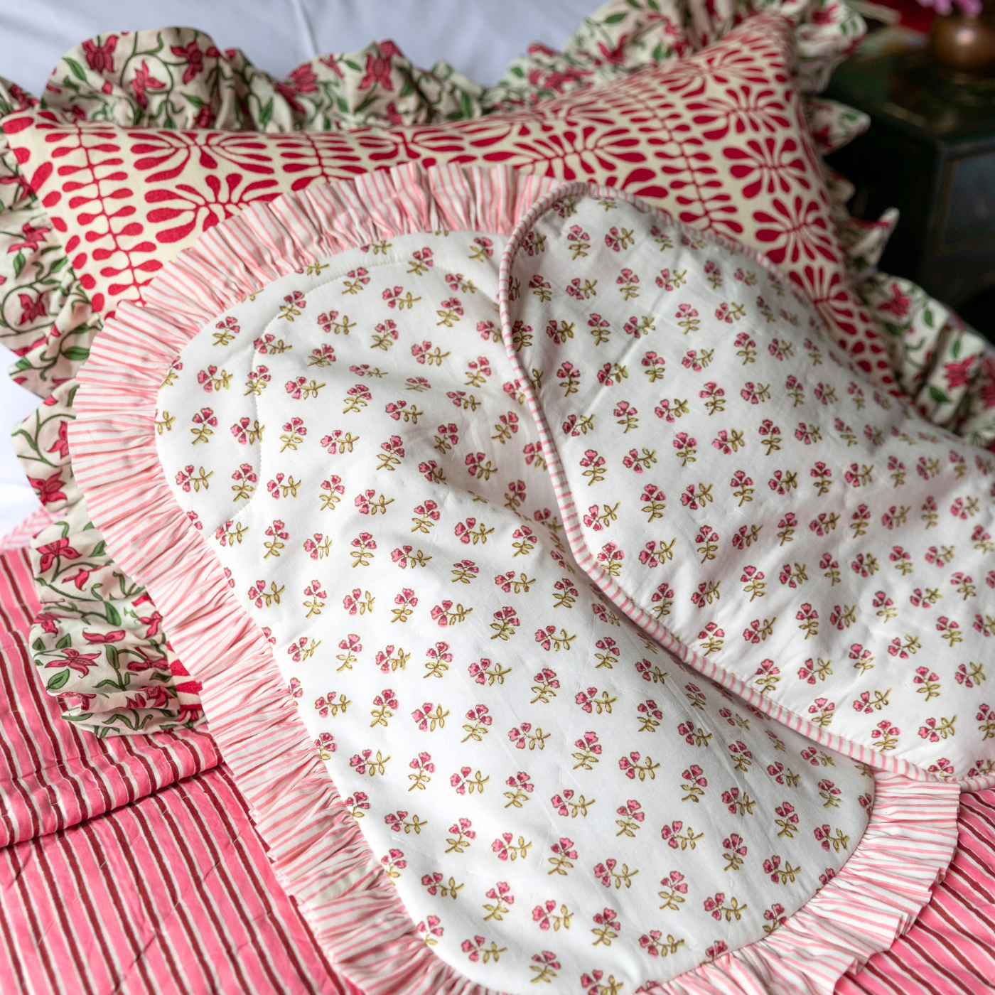 Pink Ditsy Ruffle Hot Water Bottle Cover
