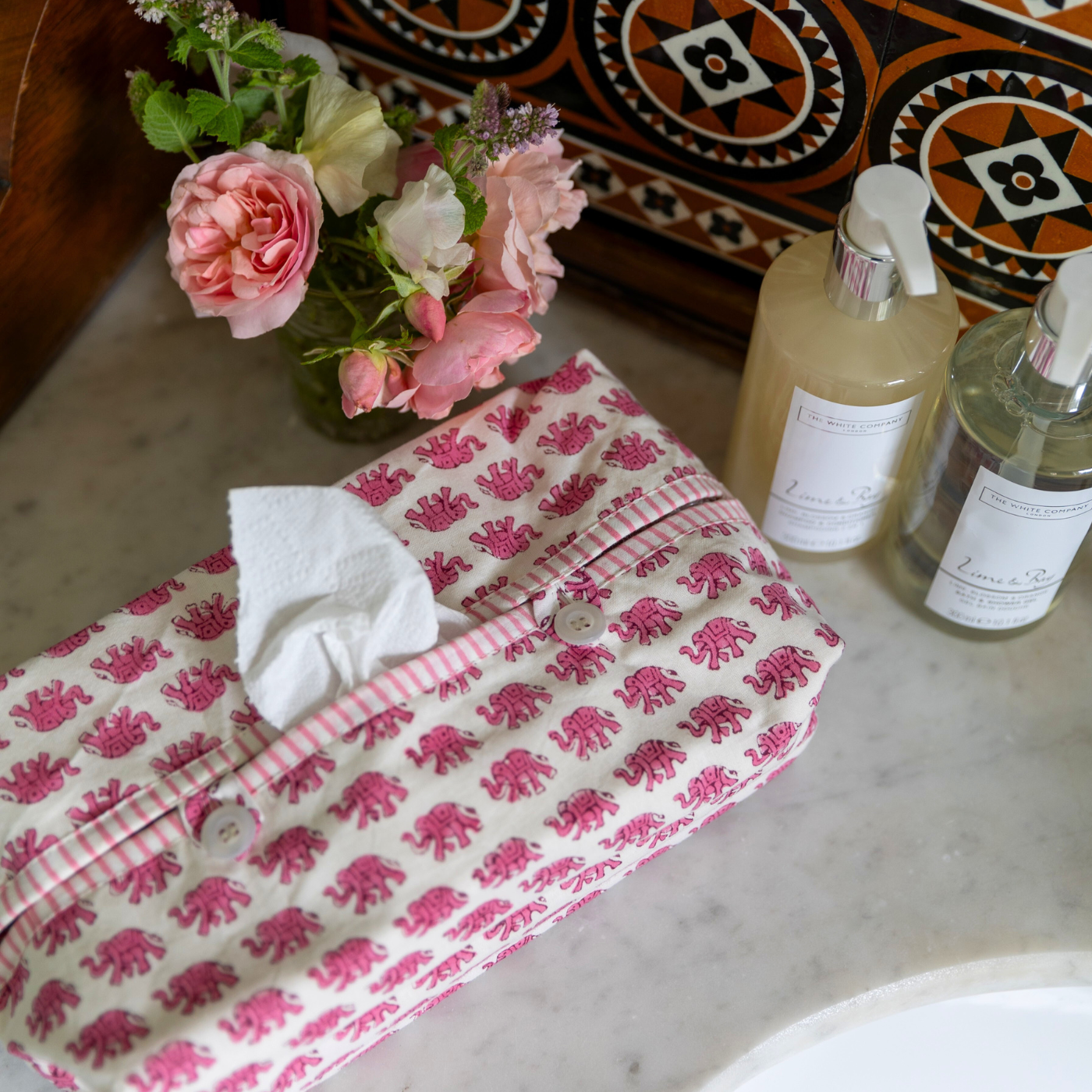 Pink Elephant Fabric Tissue Box Cover