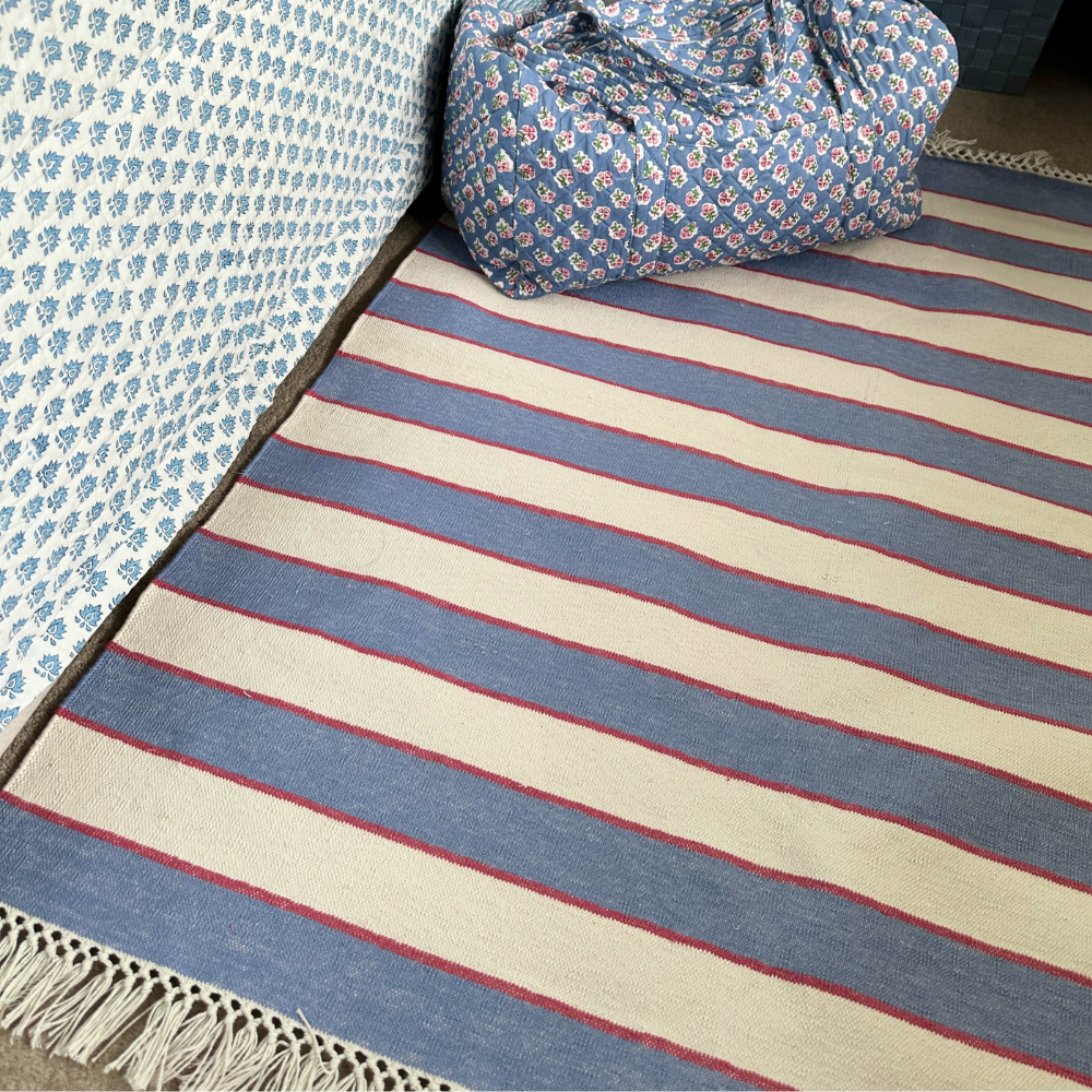 Blue and Pink Stripe Rug