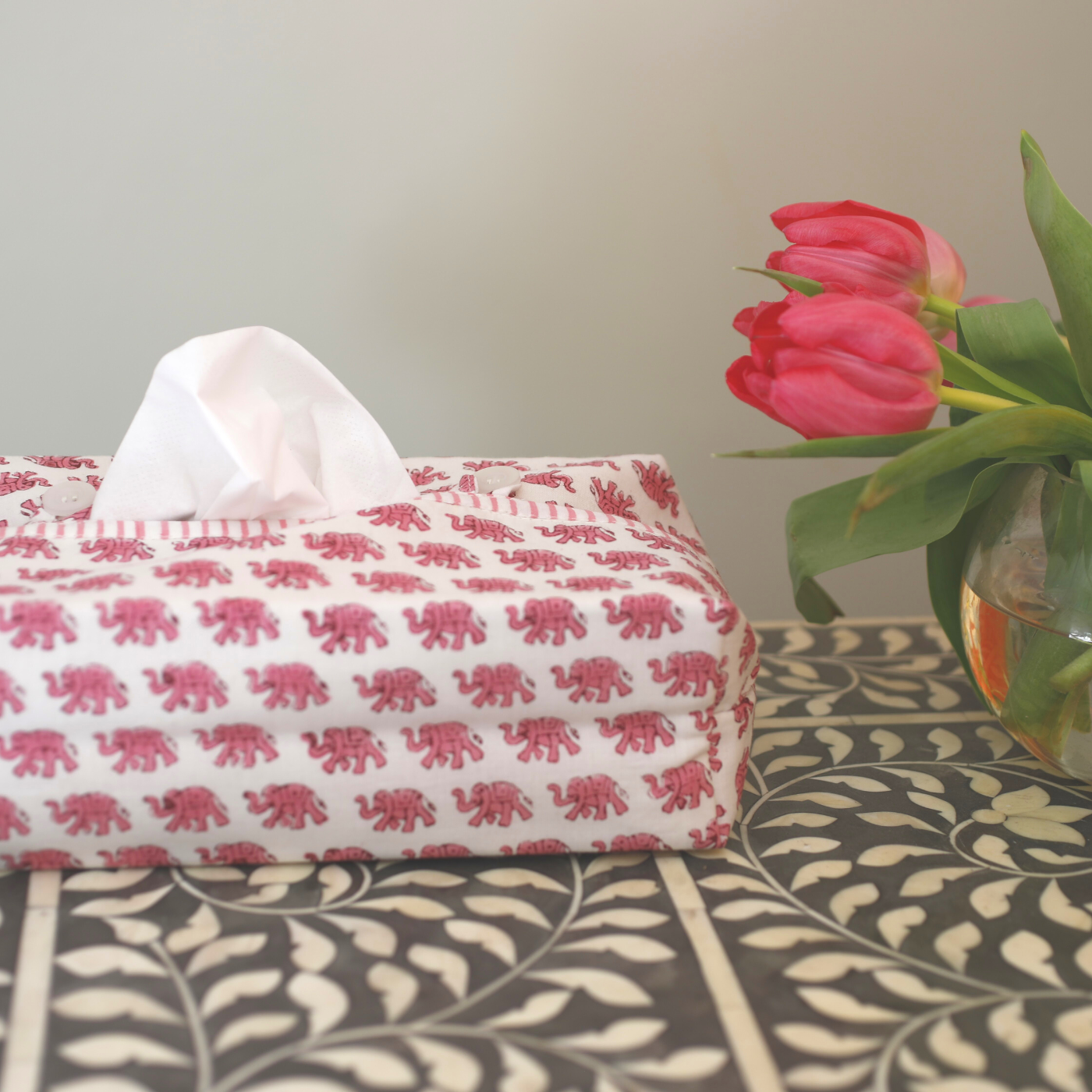 Pink Elephant Fabric Tissue Box Cover