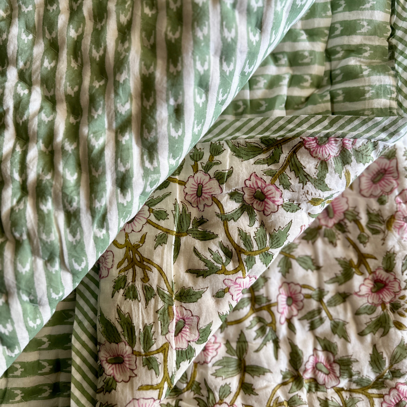 Green and Pink Floral Quilt