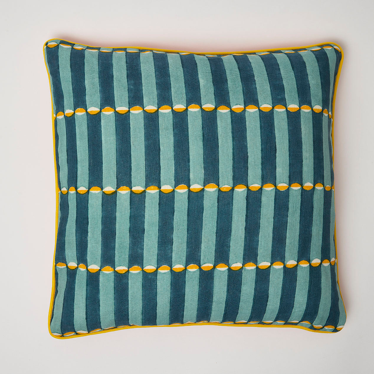 Piped Luna Blue Yellow Isabella Pink Cushion