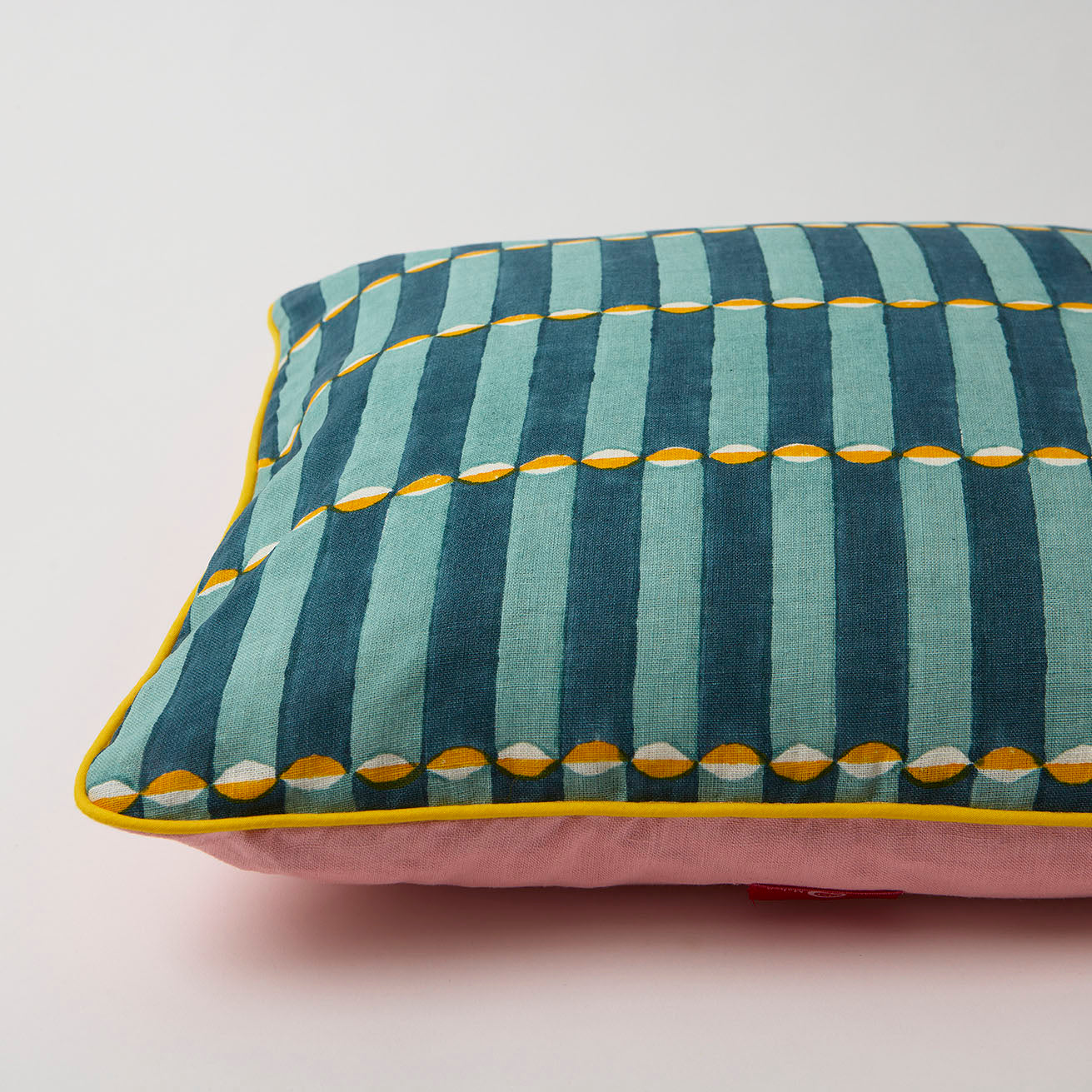 Piped Luna Blue Yellow Isabella Pink Cushion