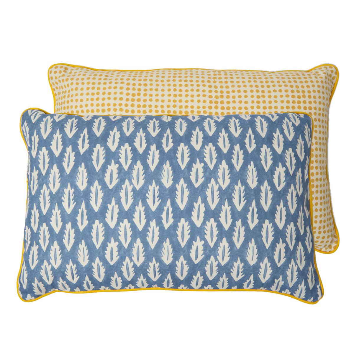Piped Forest Blue Seed Mustard Cushion