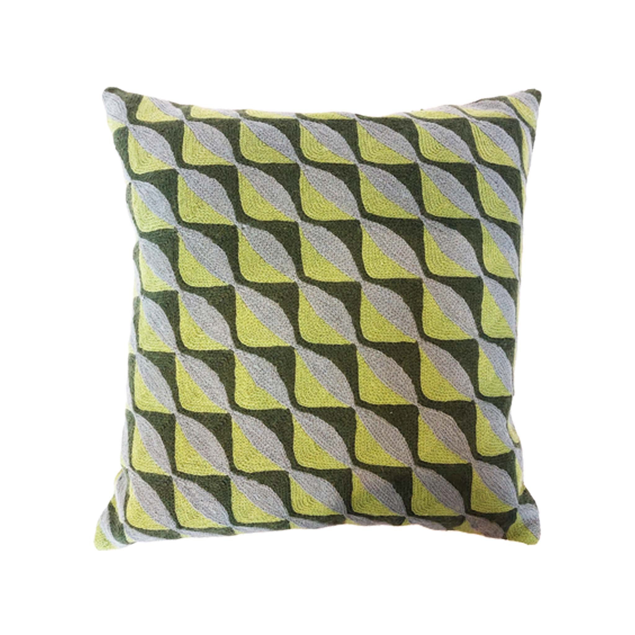 Green and Blue Kashmiri Crewel Square Cushion