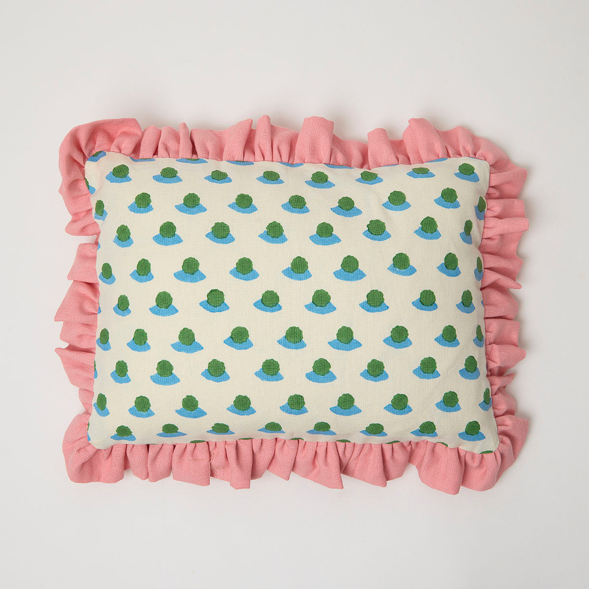 Frill Berry Grass Sky Stripe Pink Cushion