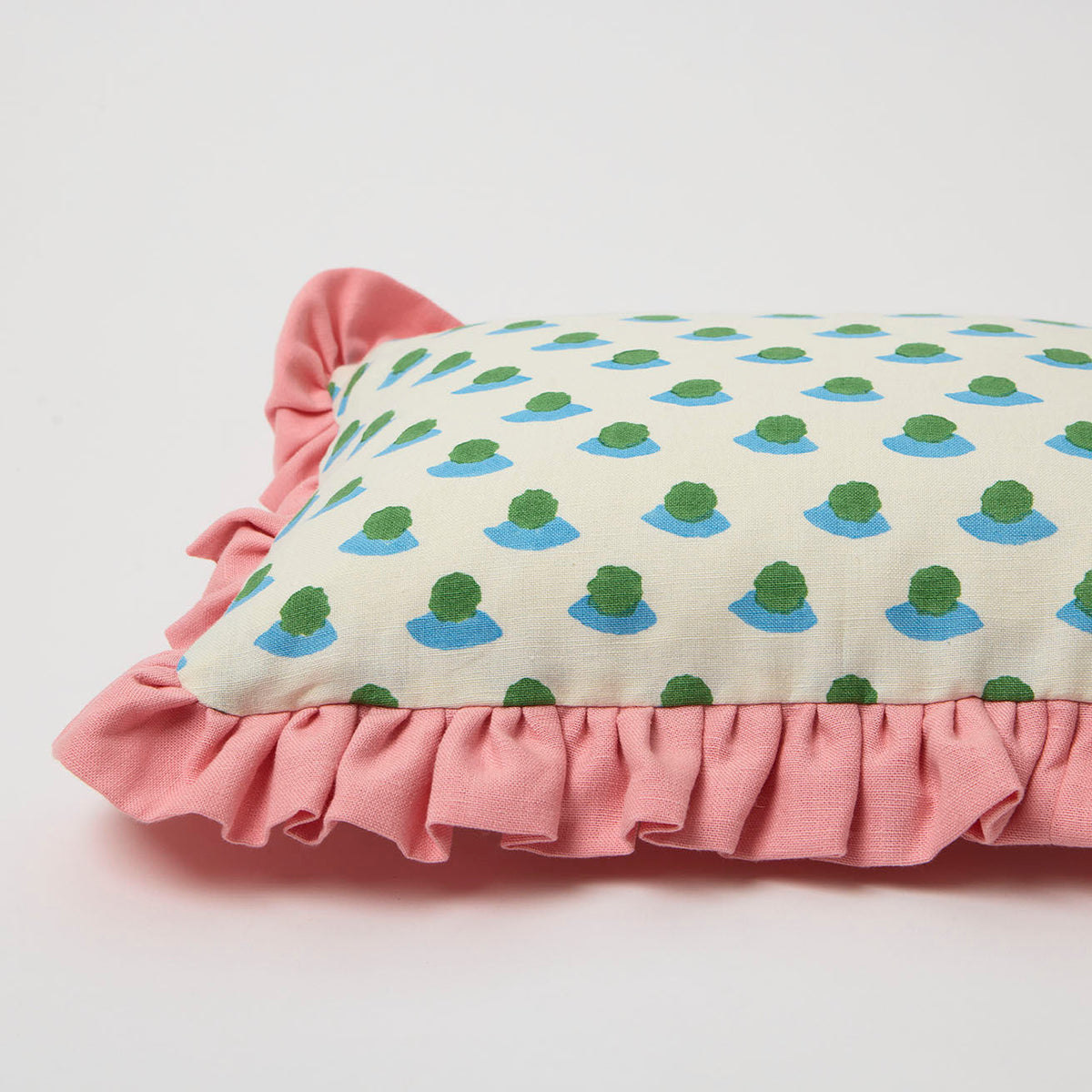 Frill Berry Grass Sky Stripe Pink Cushion