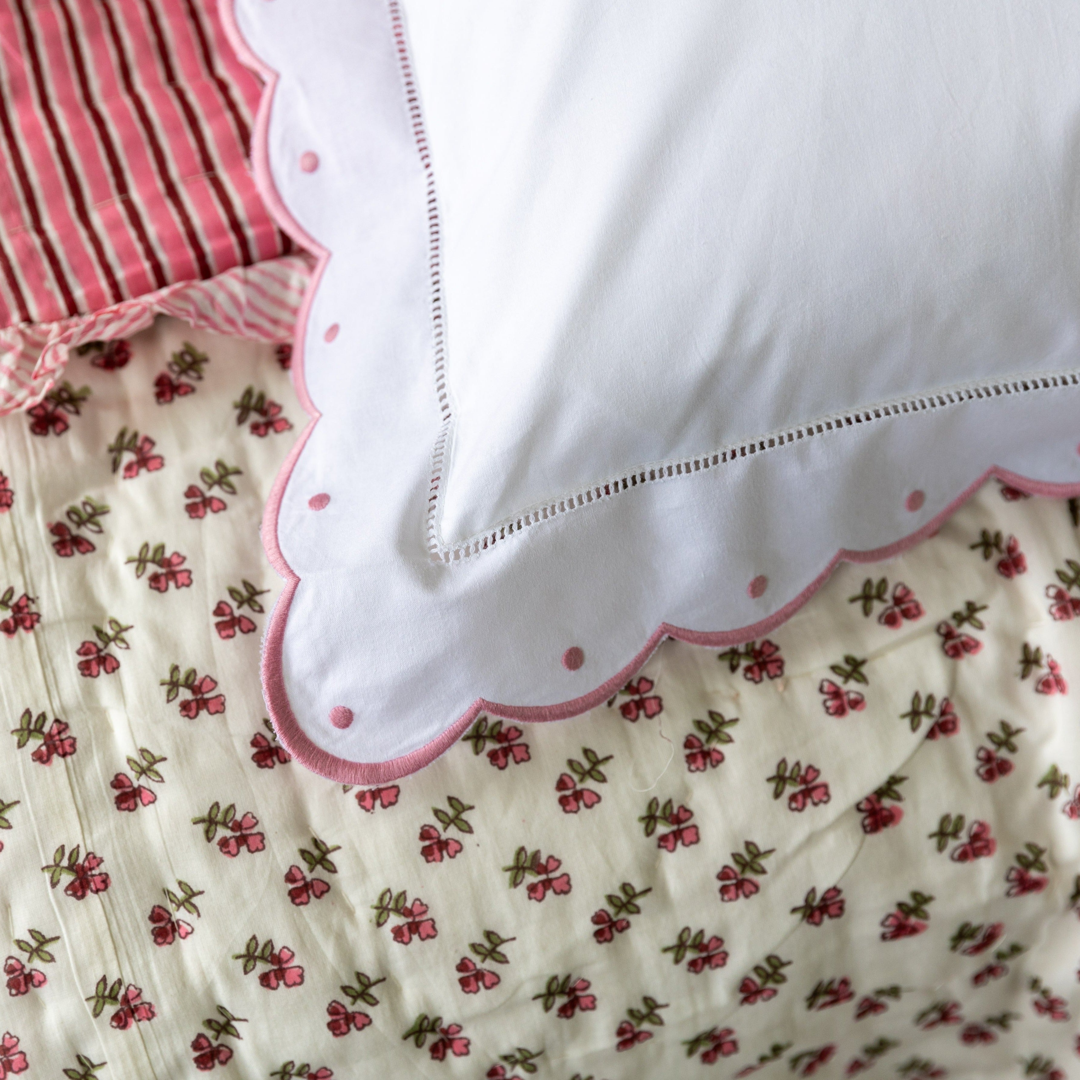 Pink Scallop and Dot Baby Pillowcase