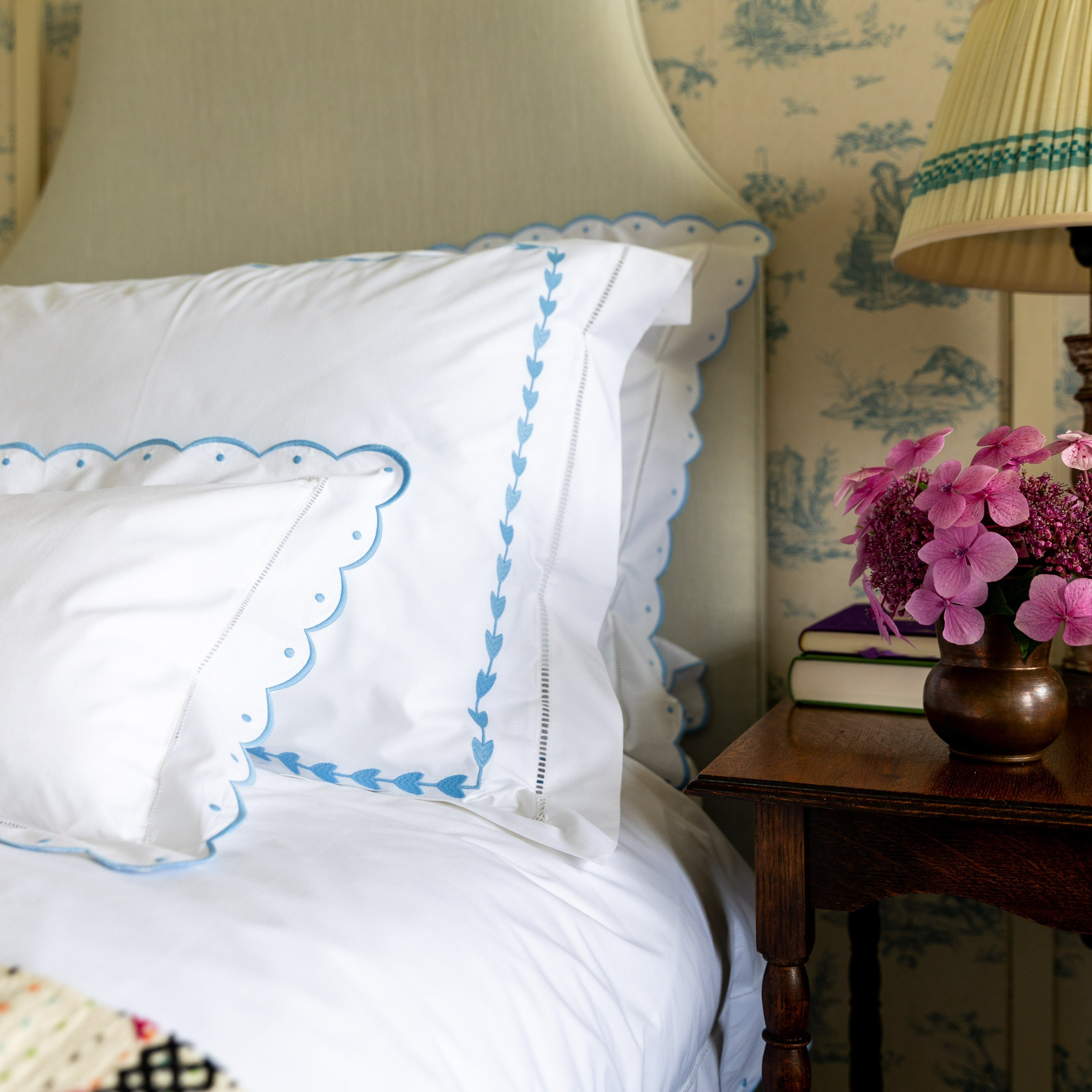 Blue Leaf Border Pillowcase