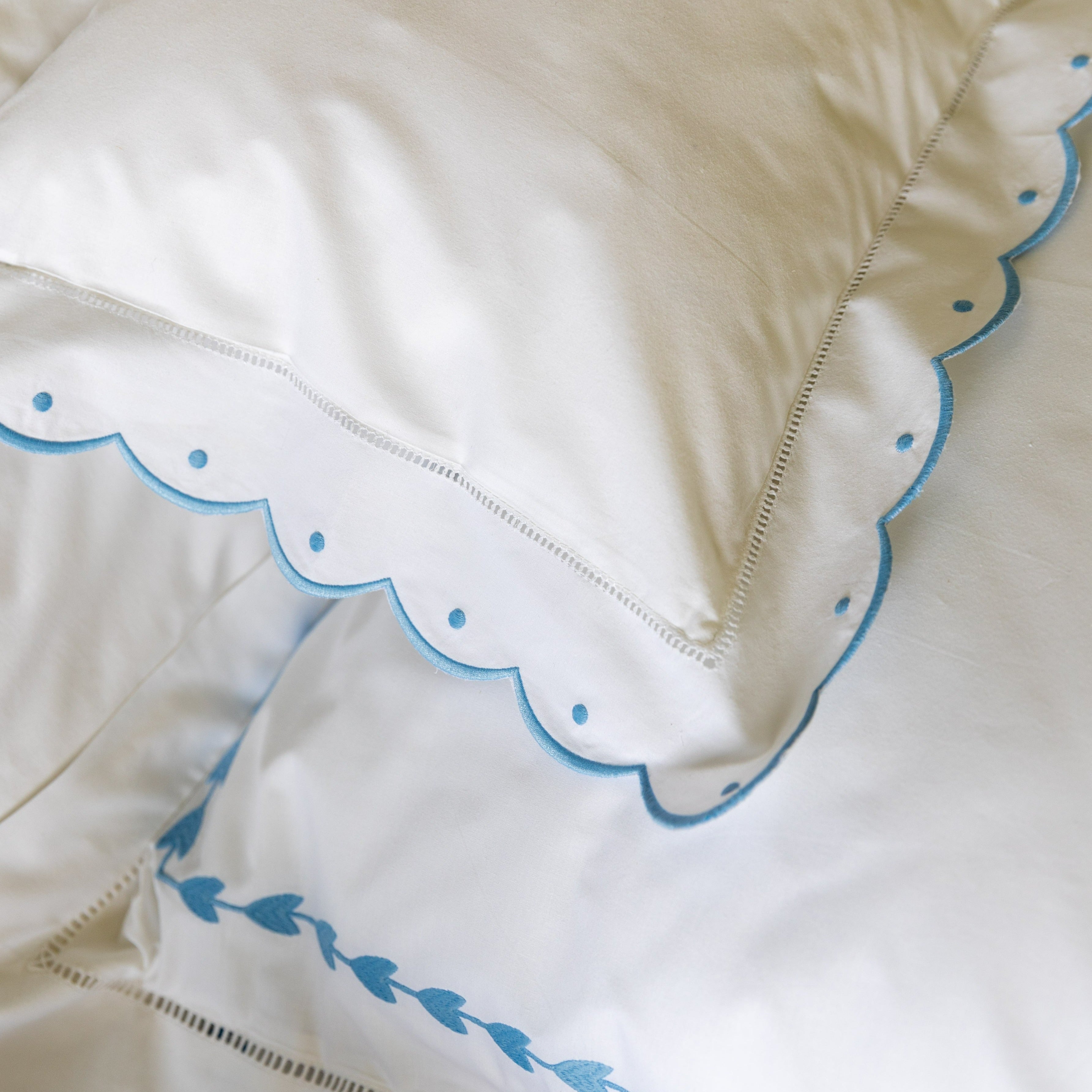 Blue Scallop and Dot Pillowcase