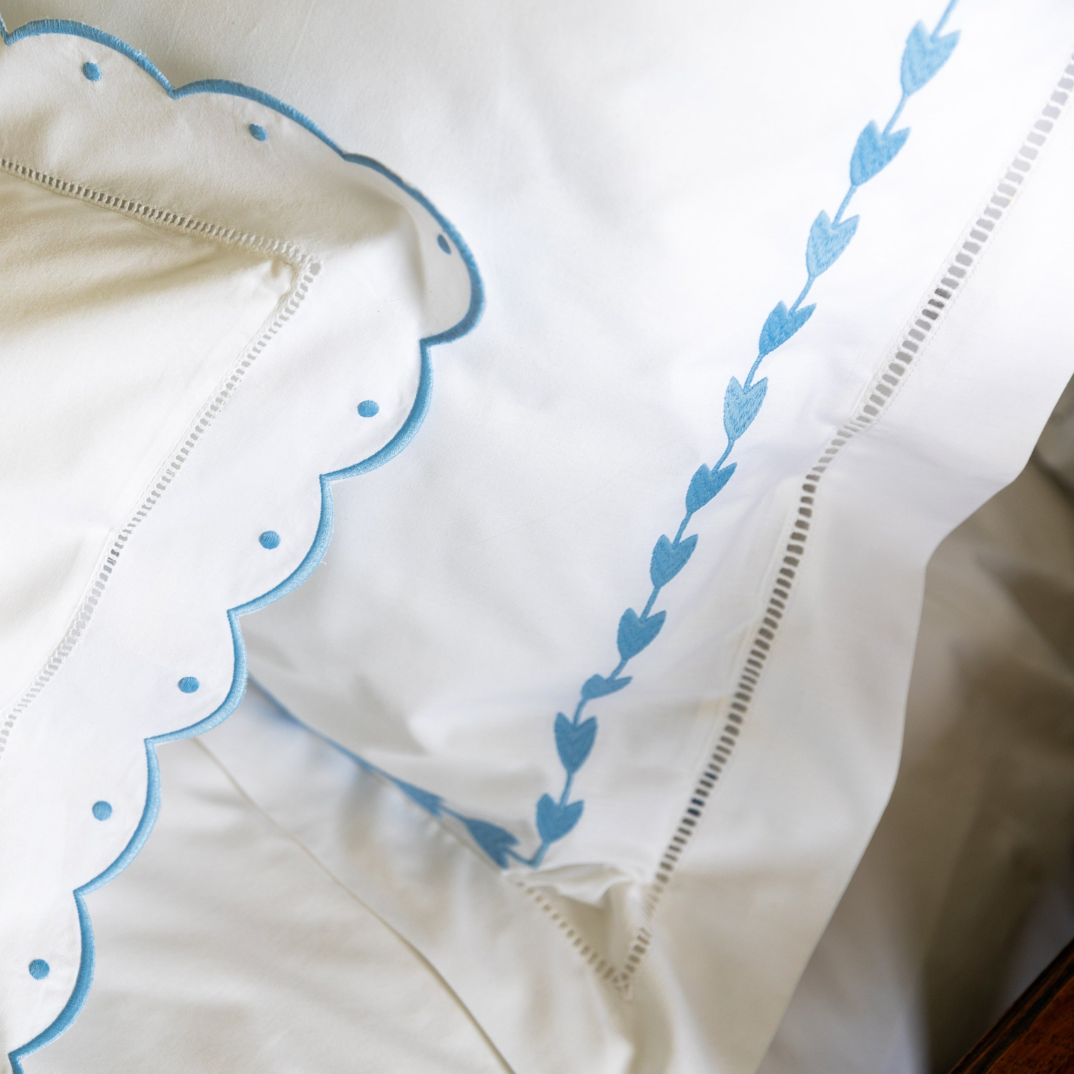 Blue Leaf Border Pillowcase