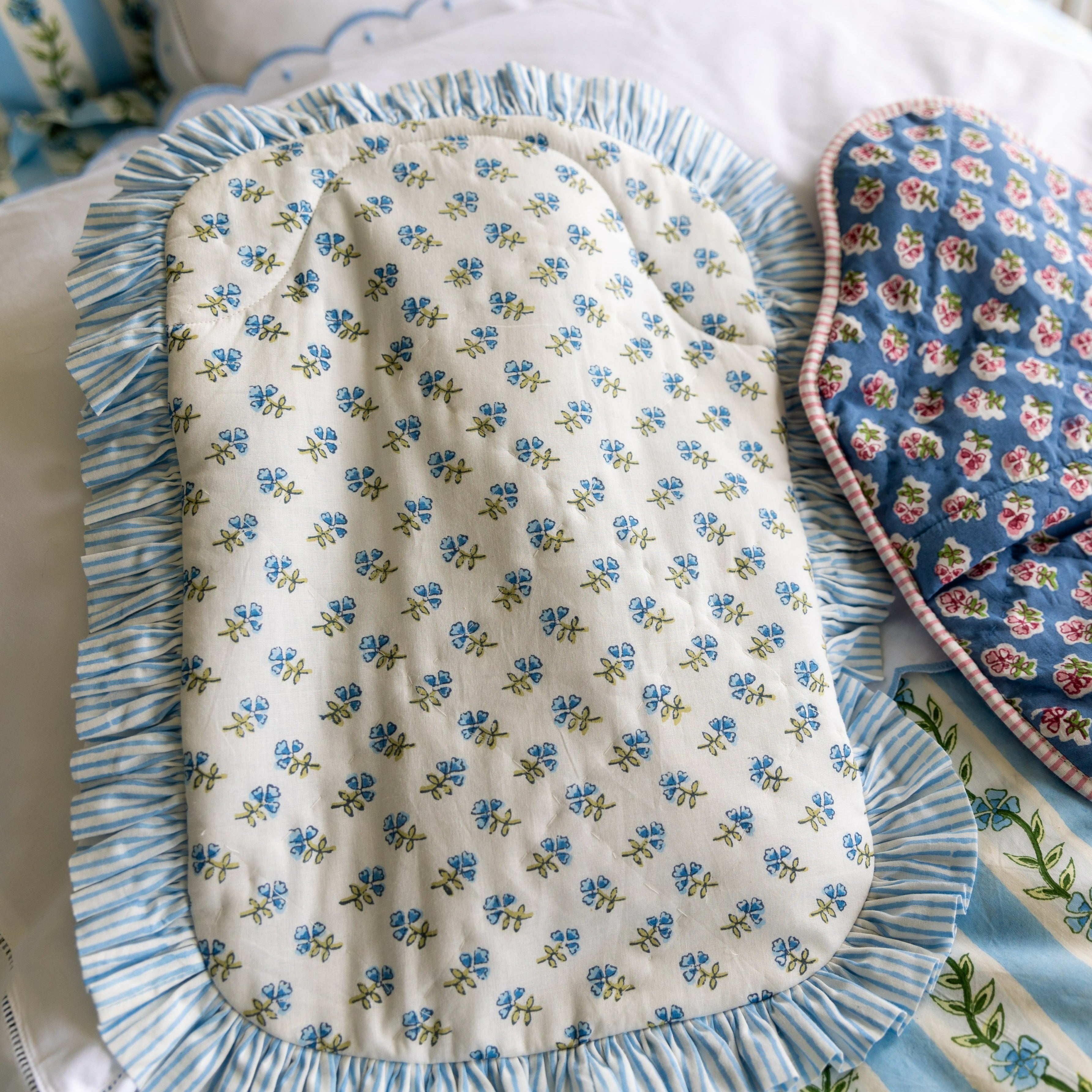 Blue Ditsy Ruffle Hot Water Bottle Cover