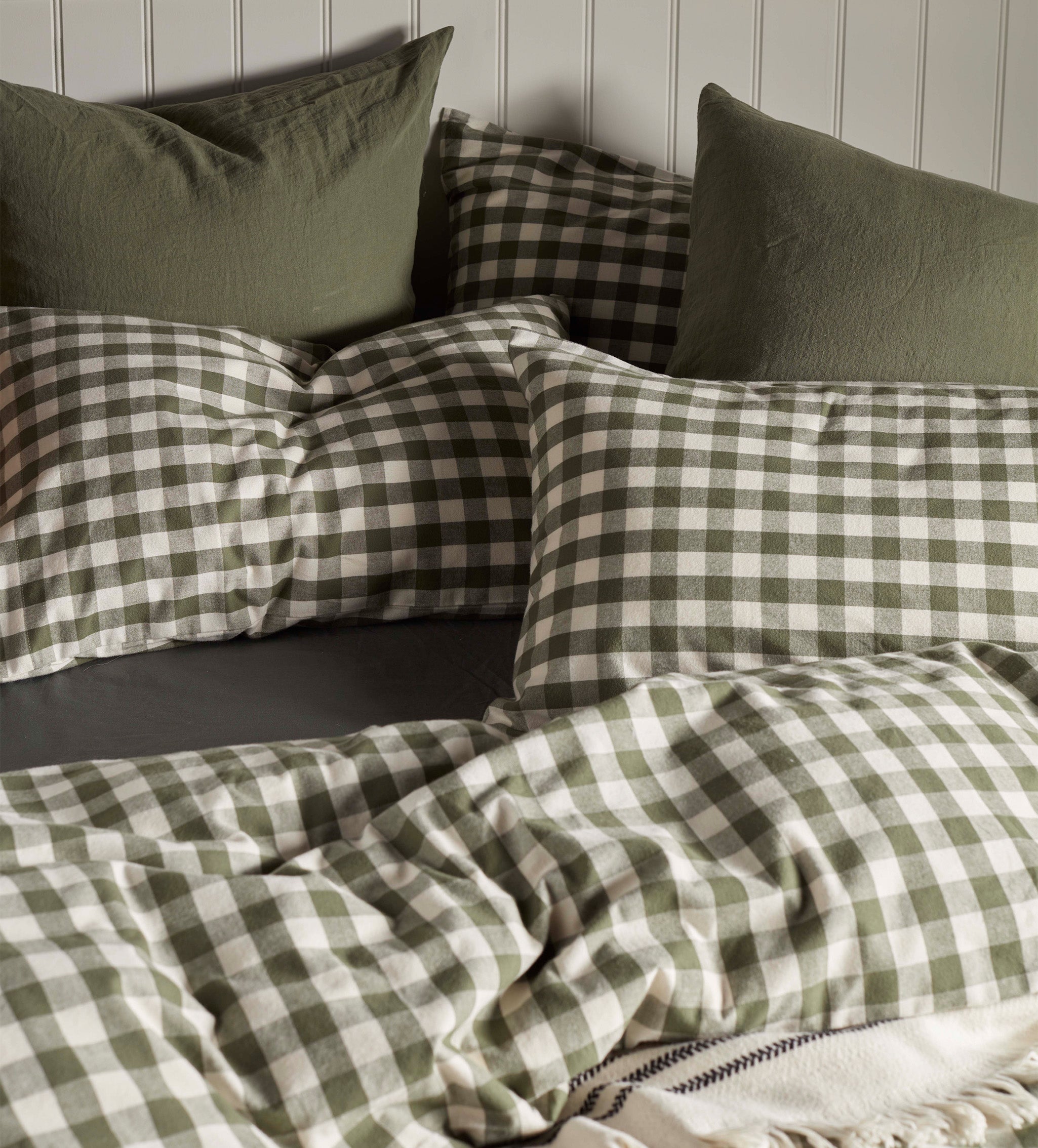 Olive Green Gilbert Gingham Brushed 100% Organic Cotton Duvet Cover
