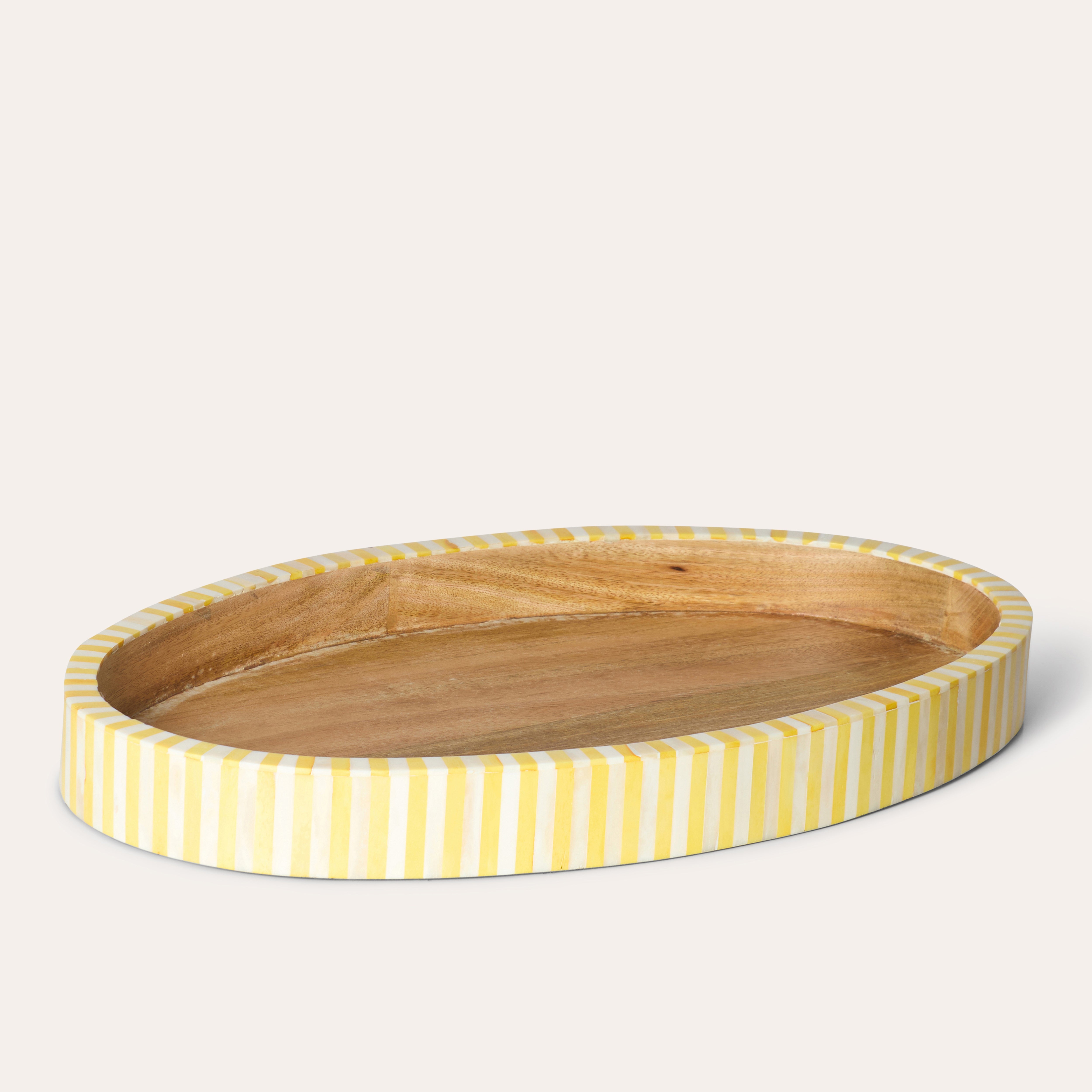 Oval Inlay Tray | Large | Yellow | Striped