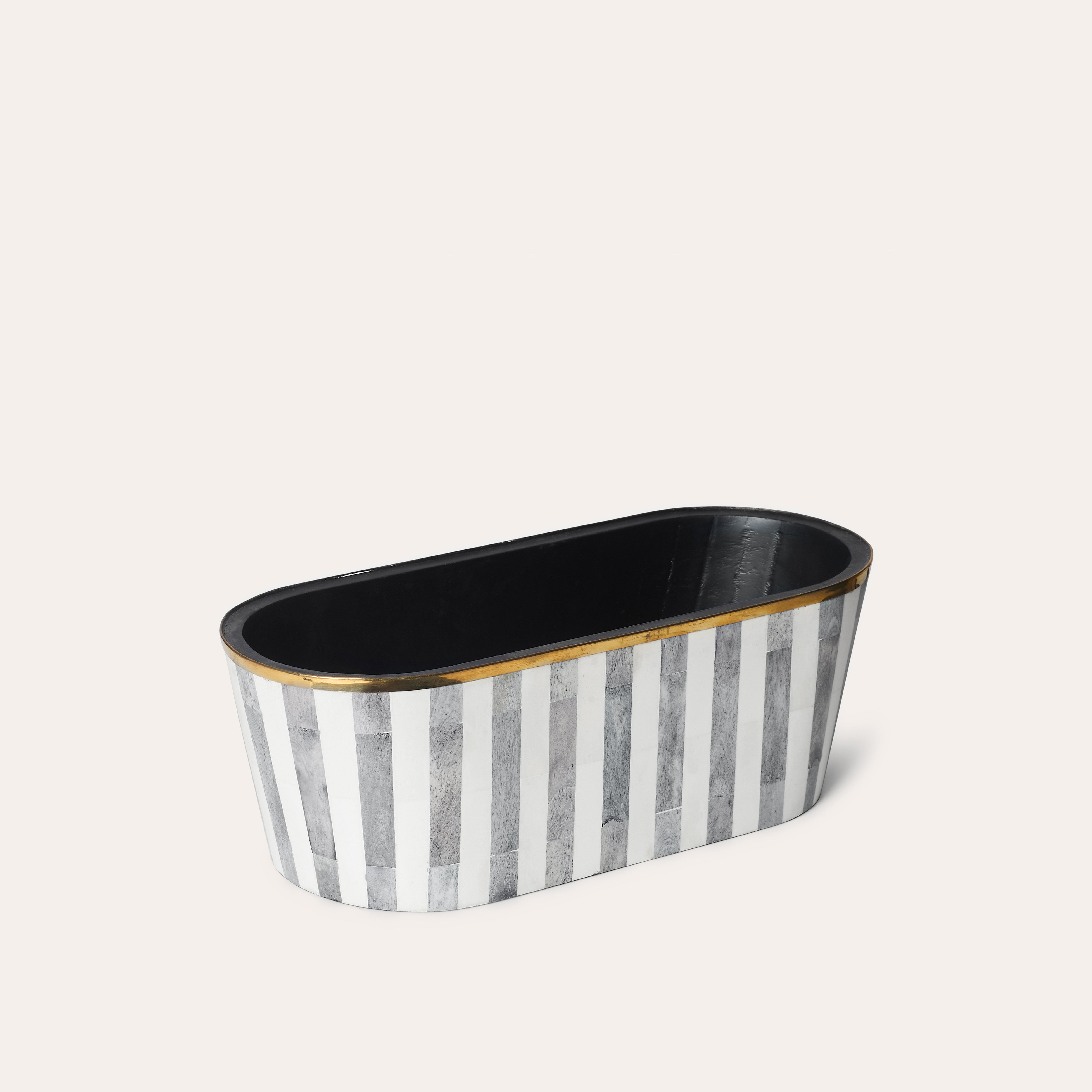 Oblong Inlay Planter | Large | Charcoal Grey | Striped