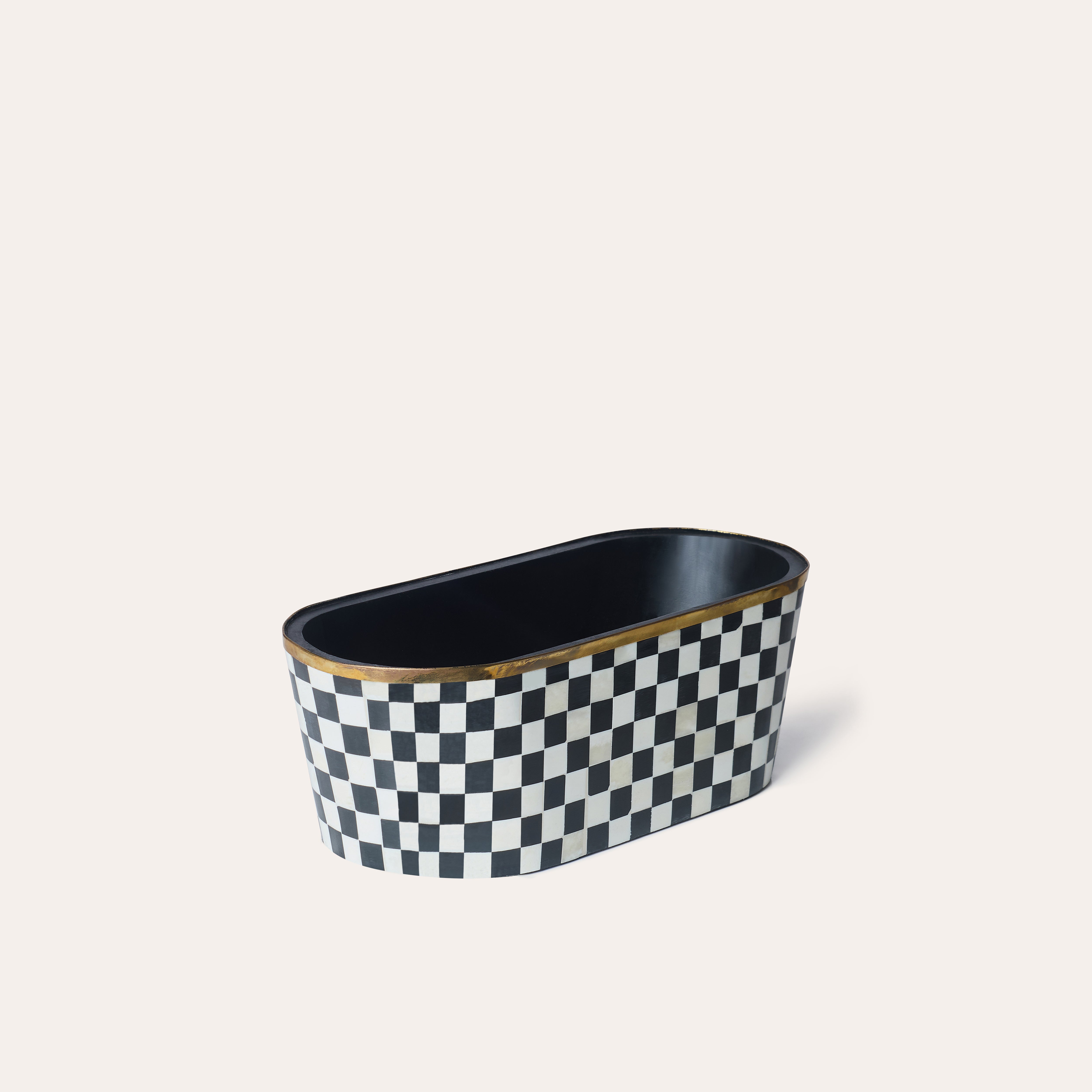 Oblong Inlay Planter | Large | Black | Chequered