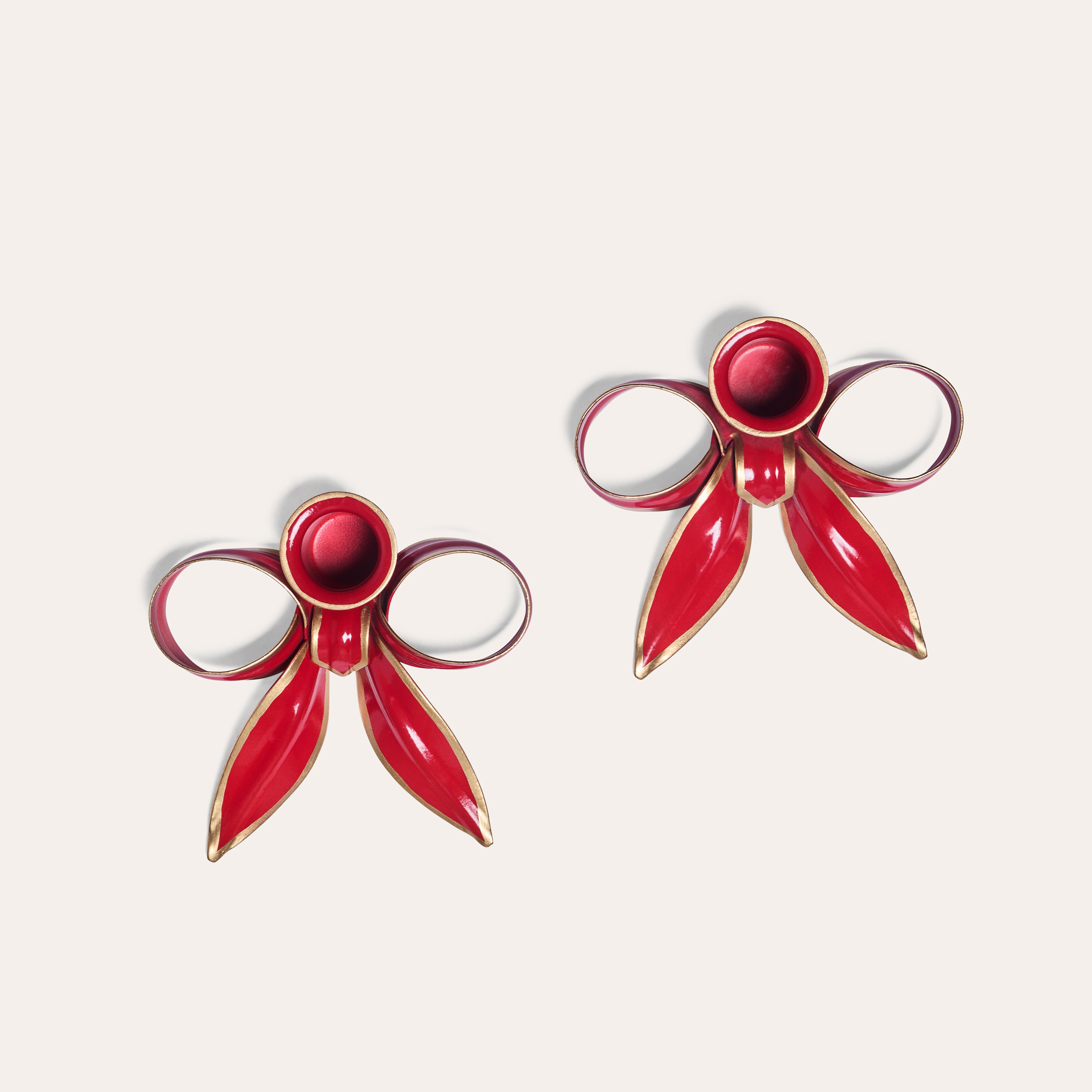 A Pair of Bow Candleholders | Ruby Red