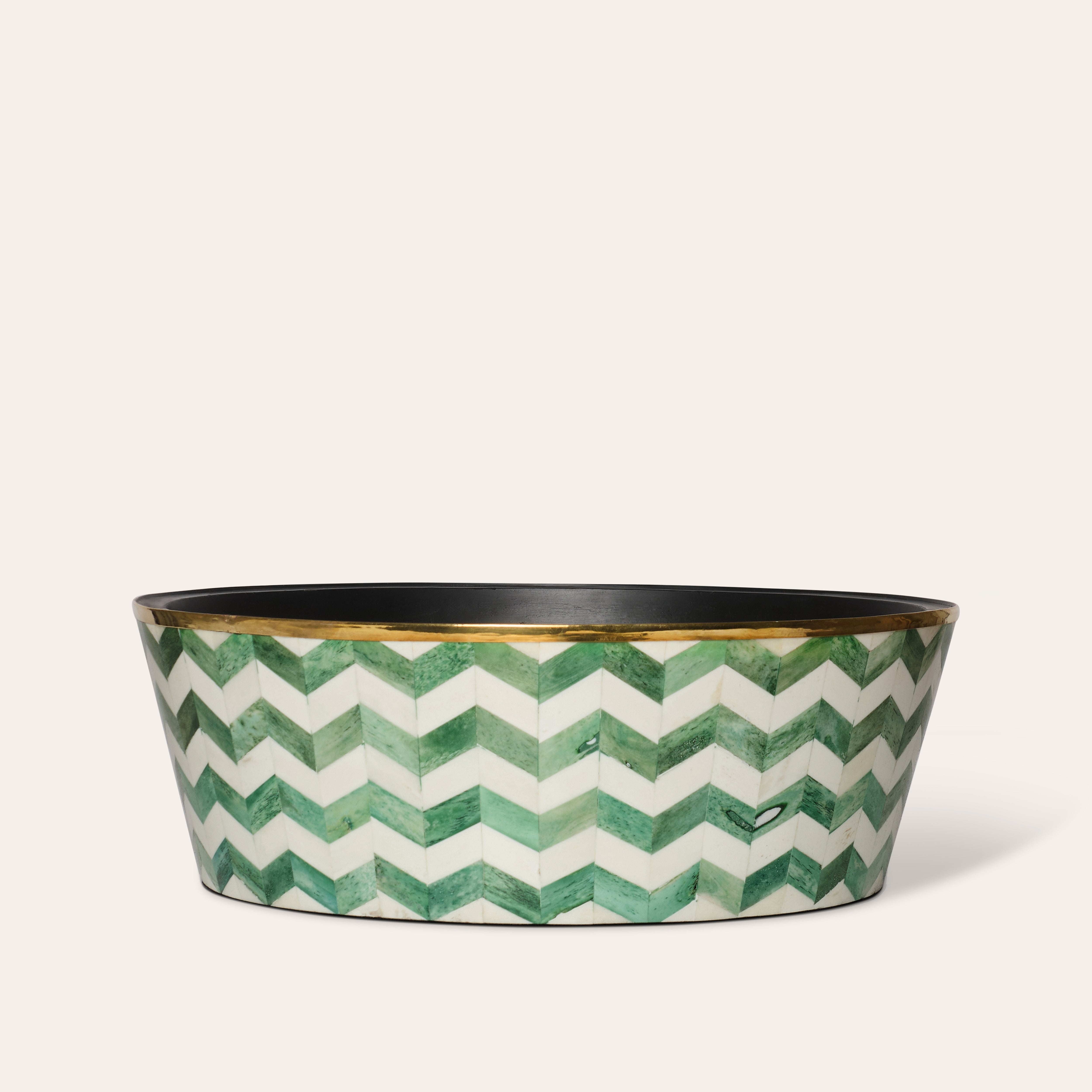 Round Inlay Planter | Large | Green | Chevron