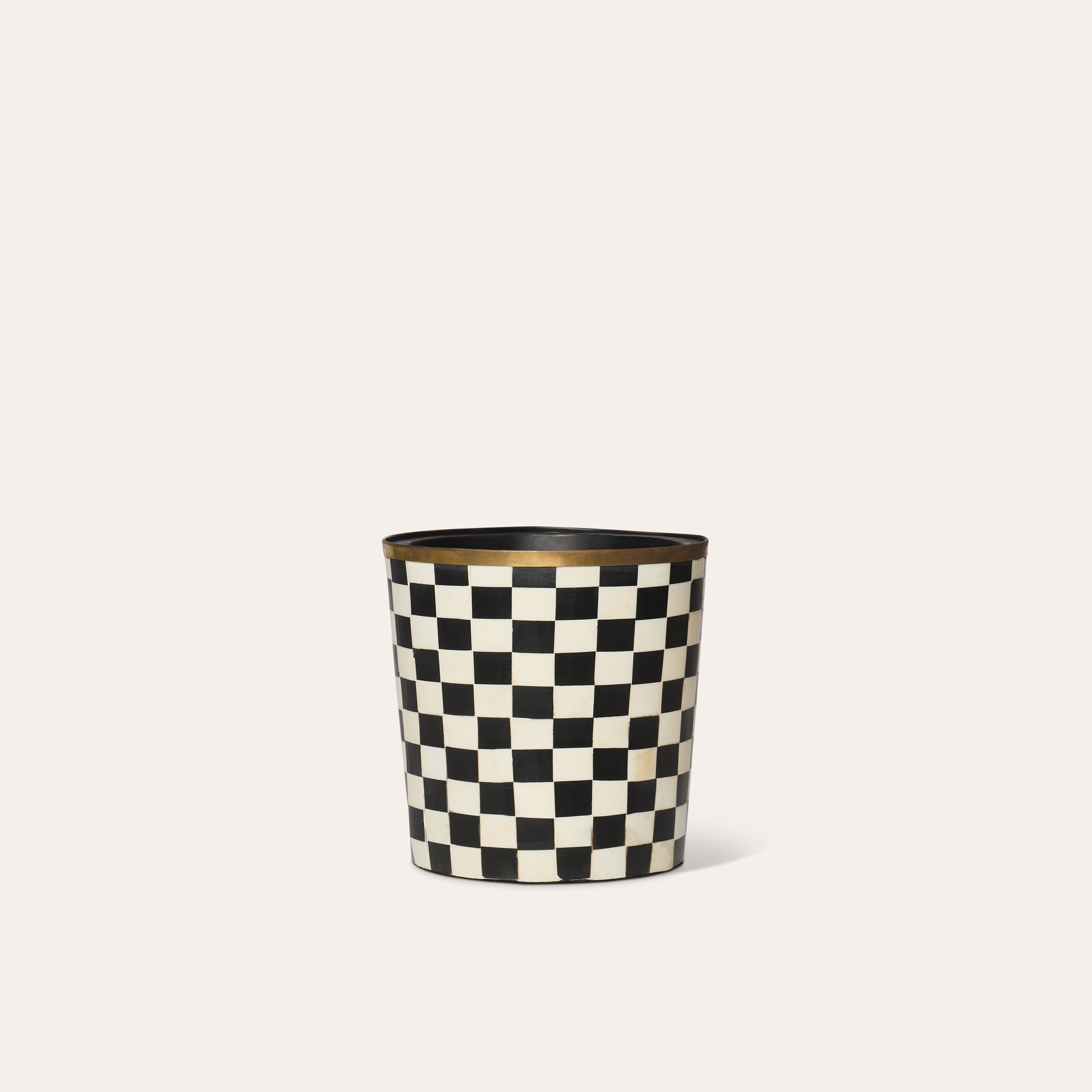 Round Inlay Planter | Medium |  Black | Chequered