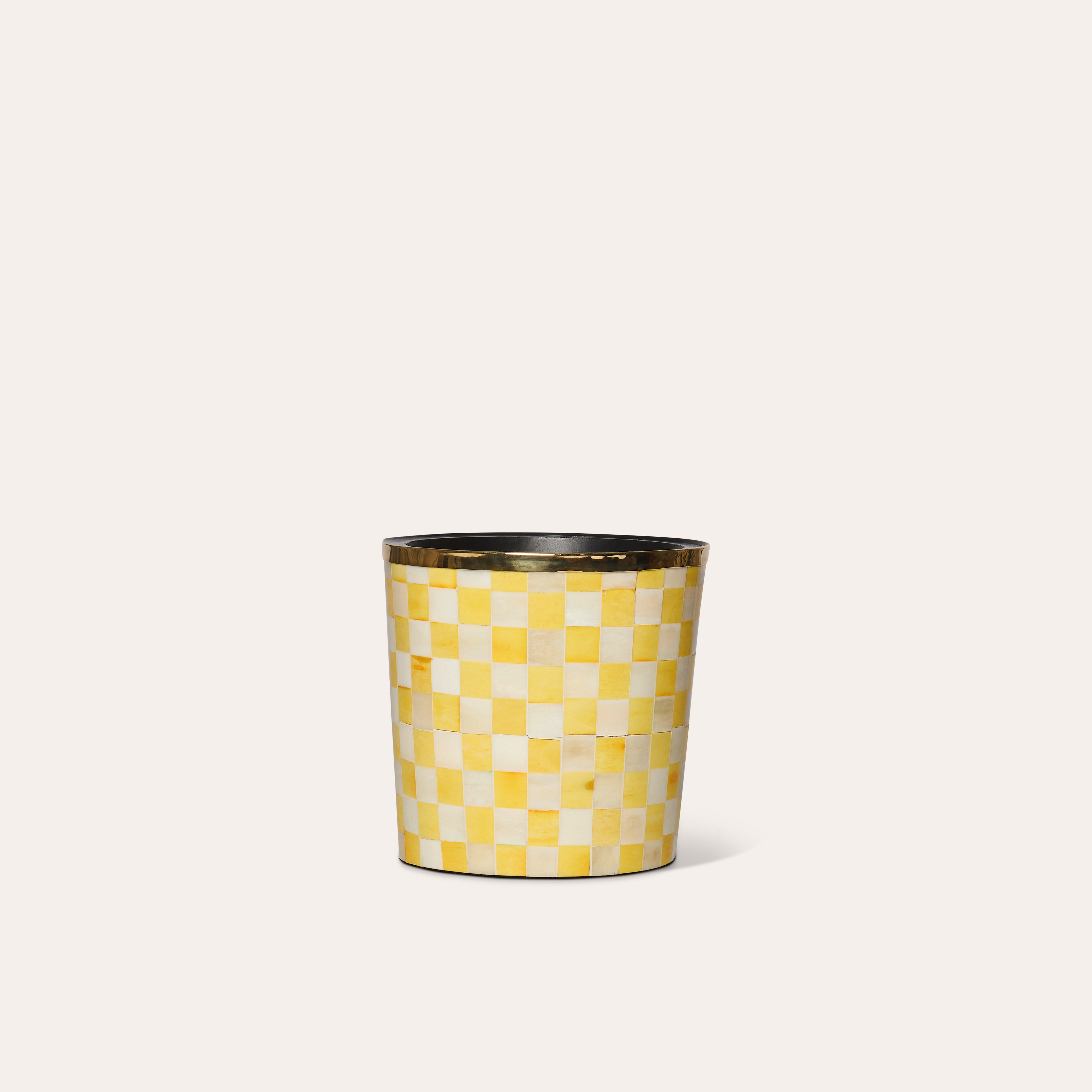 Round Inlay Planter | Medium | Yellow | Chequered